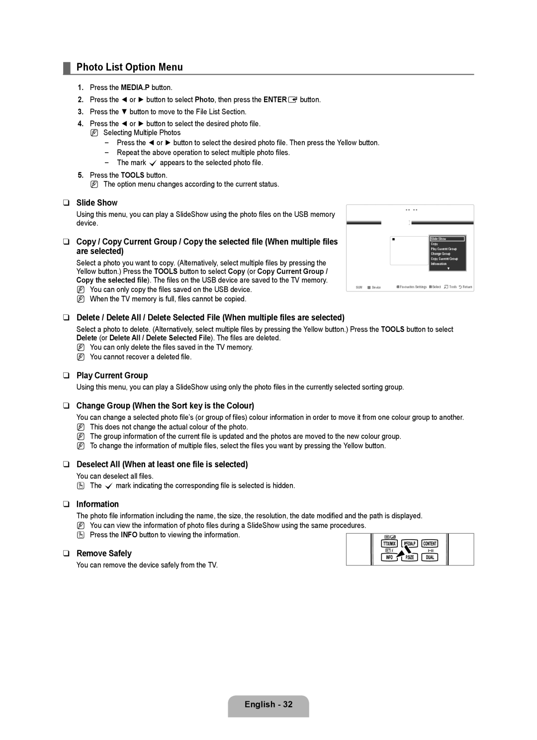 Samsung LA46B750U1R, LA52B750U1R, LA40B750U1R user manual Photo List Option Menu 