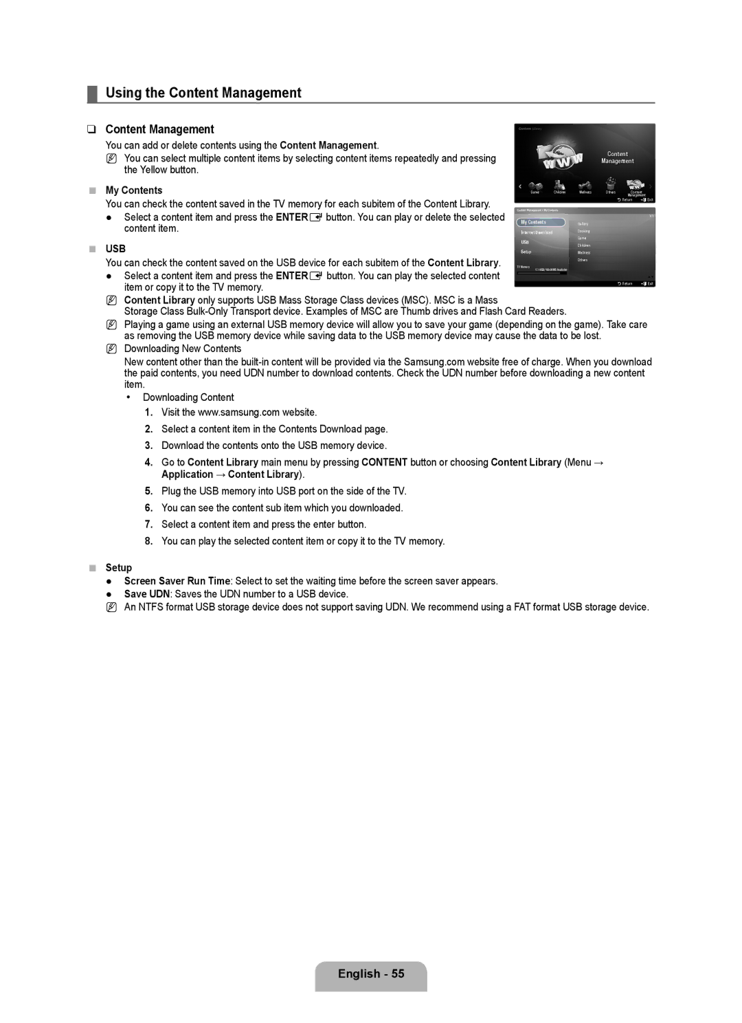 Samsung LA52B750U1R, LA46B750U1R, LA40B750U1R user manual Using the Content Management 