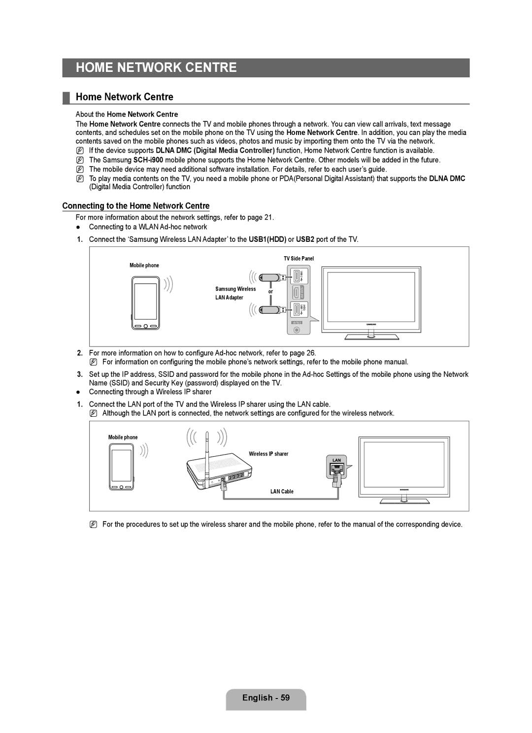 Samsung LA46B750U1R, LA52B750U1R, LA40B750U1R Connecting to the Home Network Centre, About the Home Network Centre 