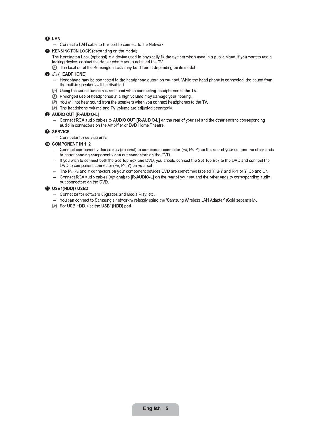 Samsung LA46B750U1R, LA52B750U1R, LA40B750U1R user manual Connector for service only, USB1HDD / USB2 