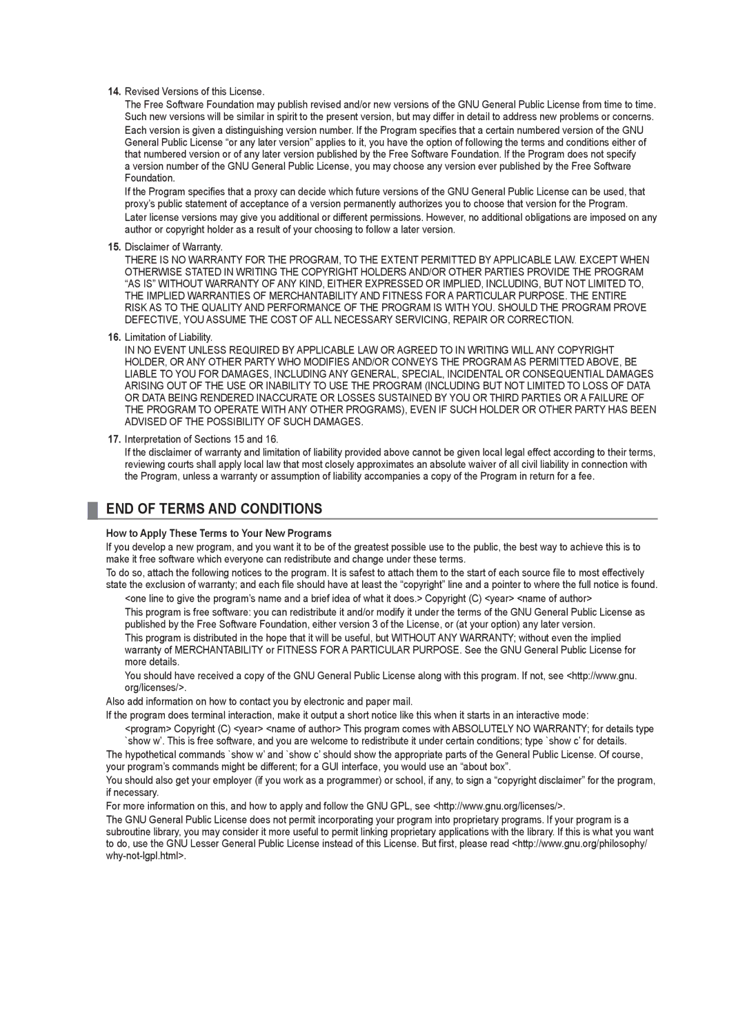 Samsung LA46B750U1R, LA52B750U1R Revised Versions of this License, Limitation of Liability, Interpretation of Sections 15 