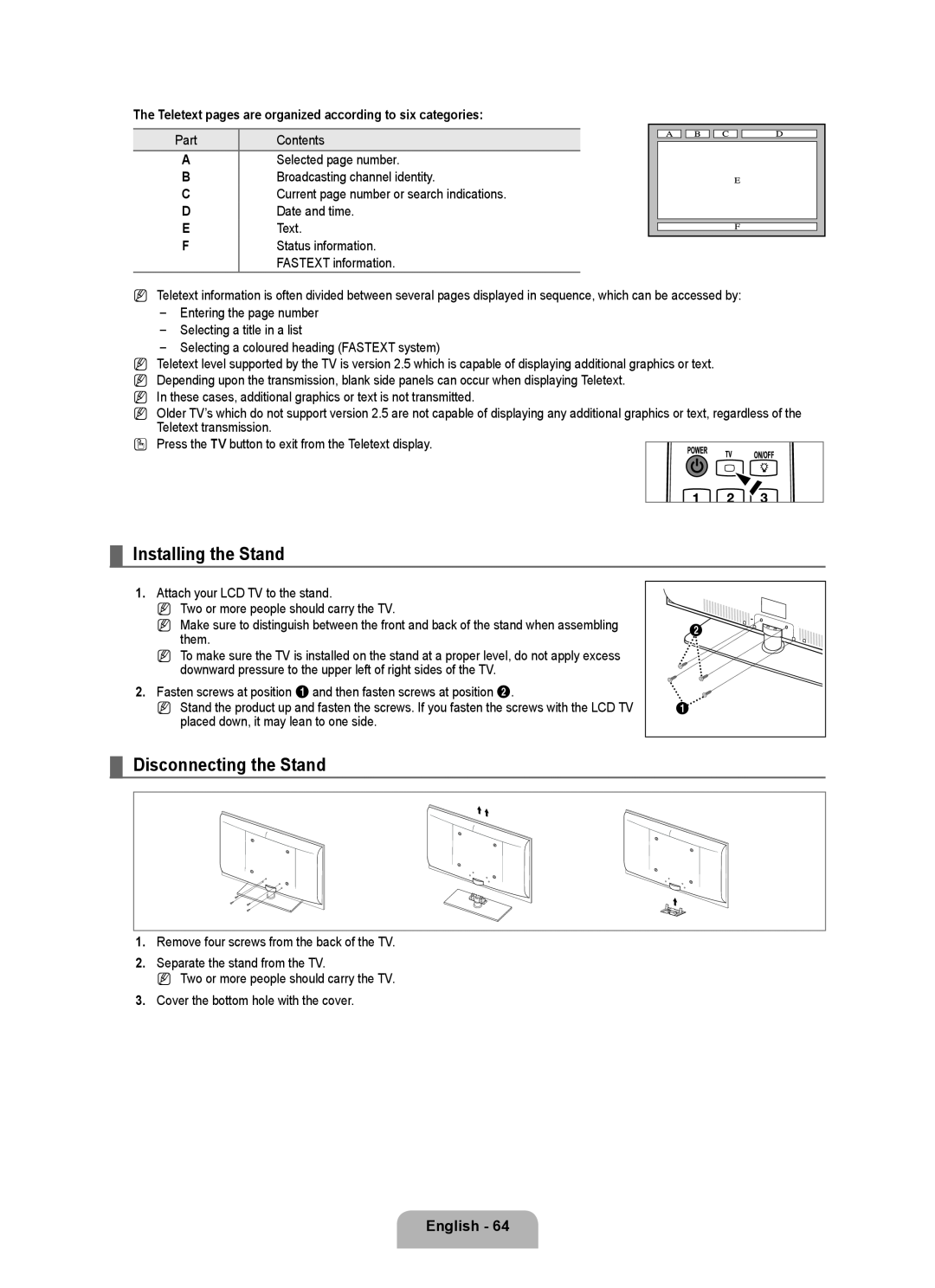Samsung LA52B750U1R, LA46B750U1R, LA40B750U1R user manual Installing the Stand, Disconnecting the Stand, English 