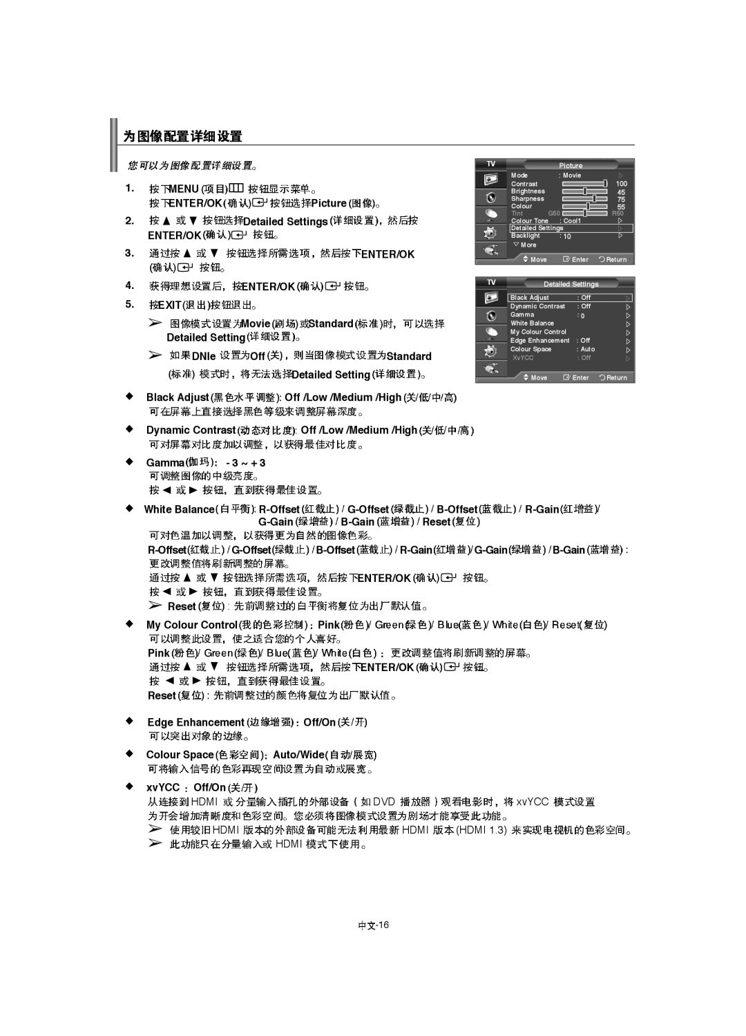 Samsung LA52F8, LA46F8, LA40F8 manual MENU ENTER/OKPicture 