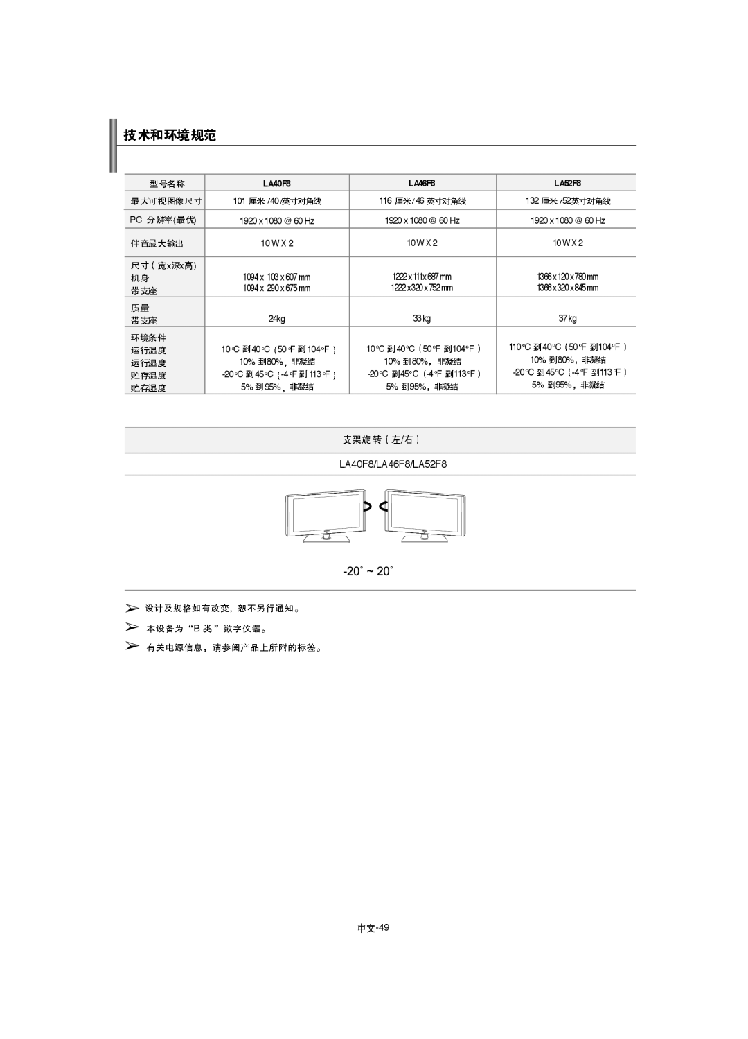 Samsung manual LA40F8/LA46F8/LA52F8 