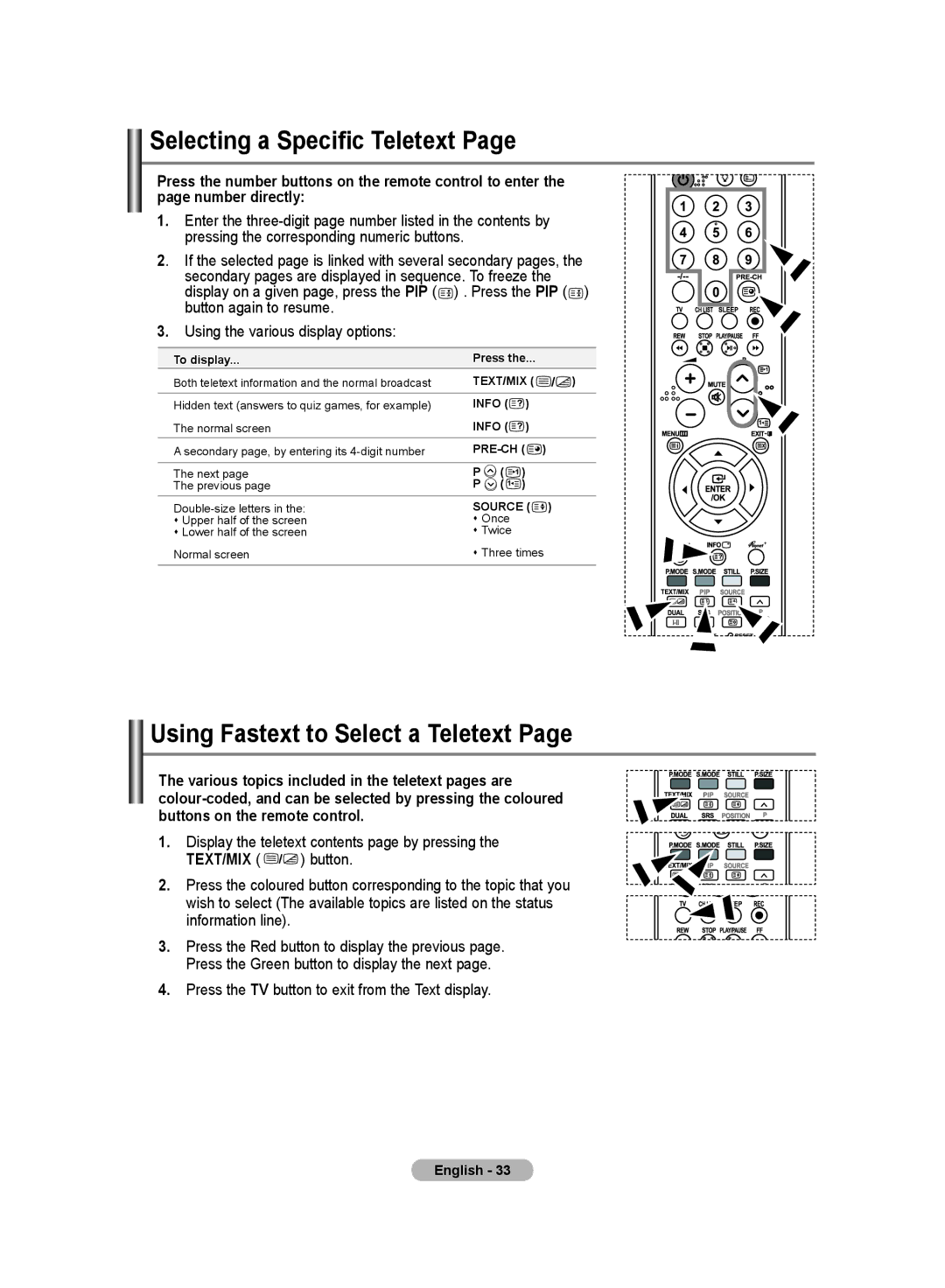 Samsung LA52M8, LA40R8, LA37R8, LA32R8, LA46M8 manual Selecting a Specific Teletext, Using Fastext to Select a Teletext 