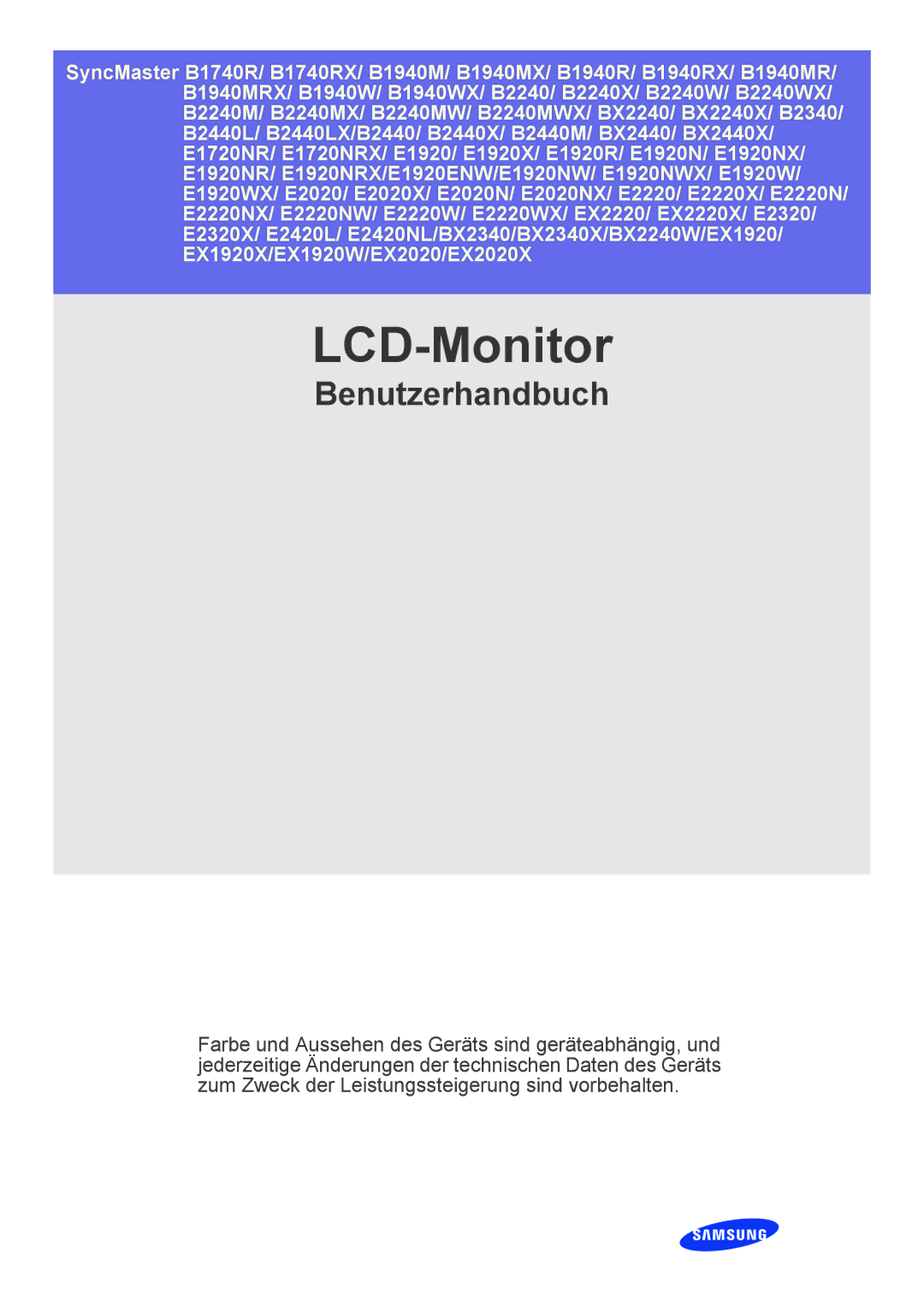 Samsung LS19CLYSBUEN, LS20CLYSB/EN, LS19CLNSB/EN, LS19CLASBUEN, LS23CBUMBV/EN, LS19CBKAB/EN, LS24CBHMBV/EN manual Monitor 