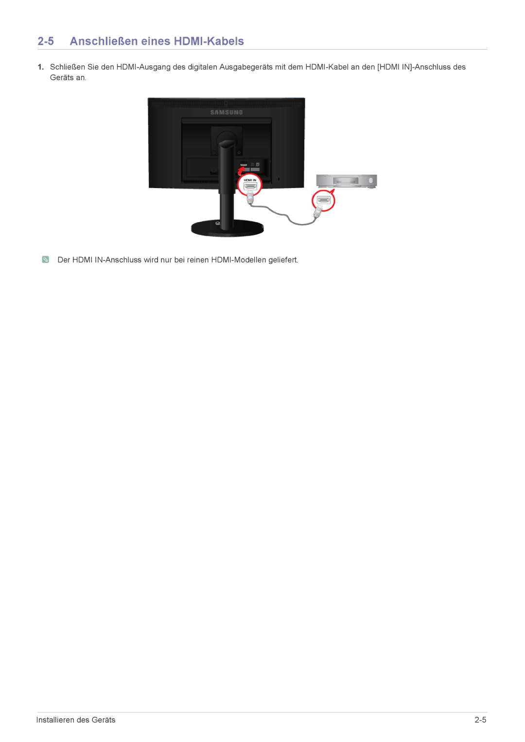 Samsung LS19CBKAB/EN, LC1940R-AB/KR, LS19CBRMS/EN, LS24CBUABV/EN, LS19CLASS/EN, LS23CLZSB/EN Anschließen eines HDMI-Kabels 