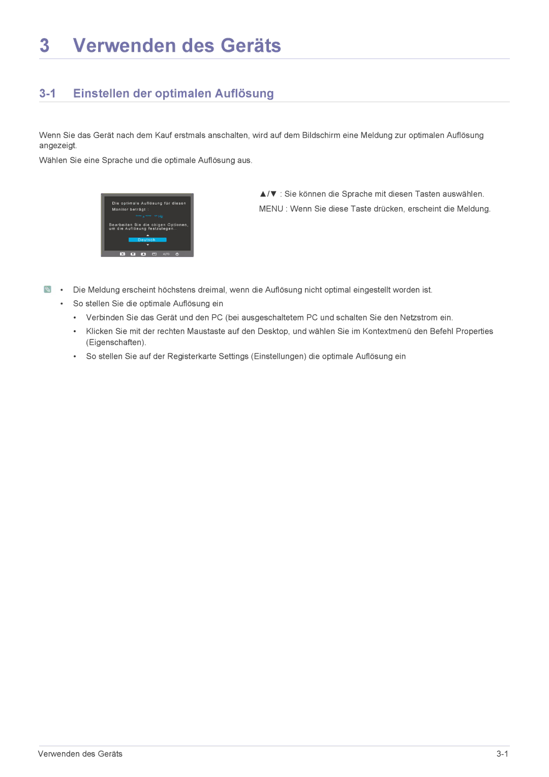 Samsung LS22CLNSB/EN, LC1940R-AB/KR, LS19CBRMS/EN, LS24CBUABV/EN Verwenden des Geräts, Einstellen der optimalen Auflösung 