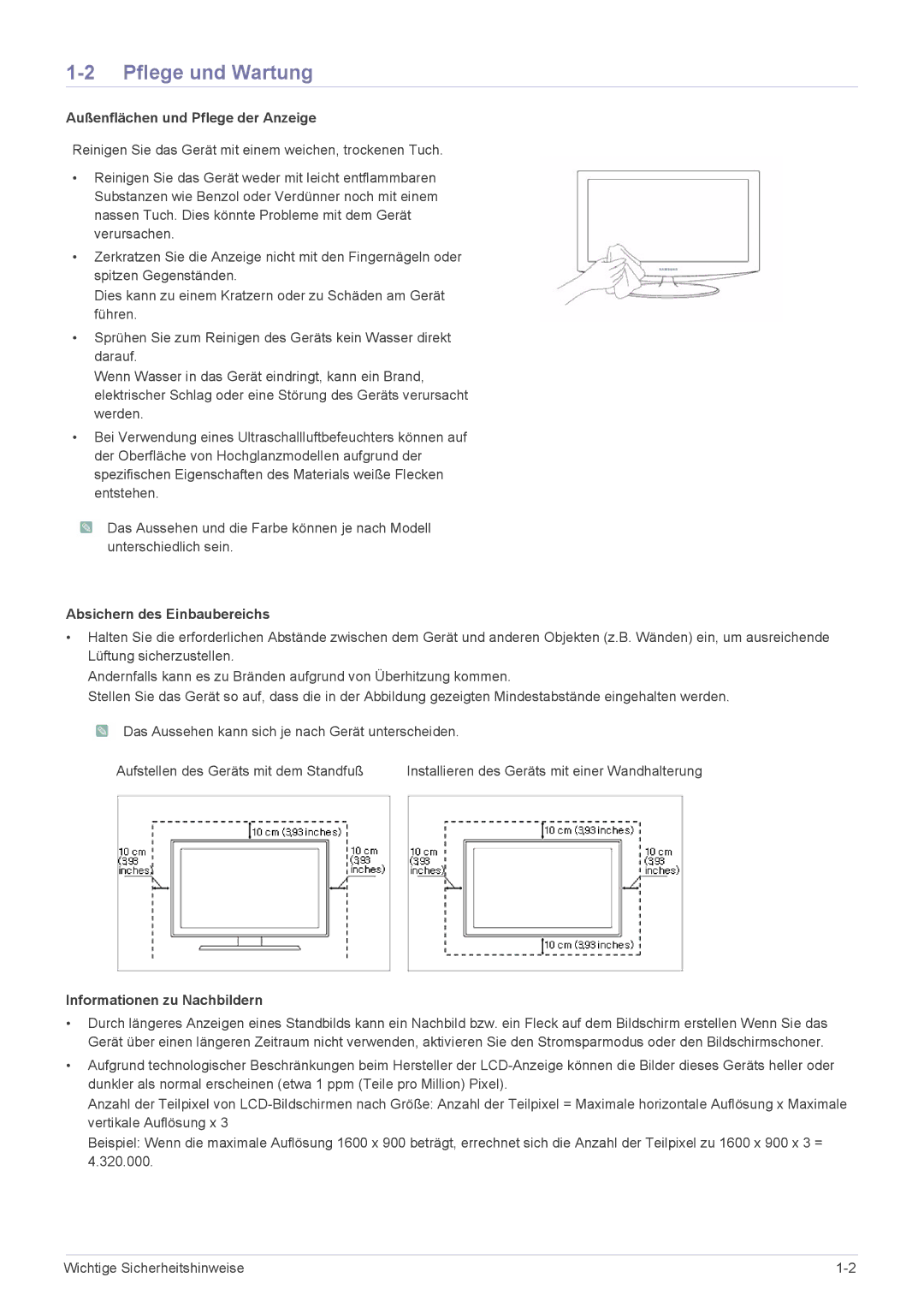 Samsung LS22CBRMSV/EN, LC1940R-AB/KR, LS19CBRMS/EN, LS24CBUABV/EN Pflege und Wartung, Außenflächen und Pflege der Anzeige 