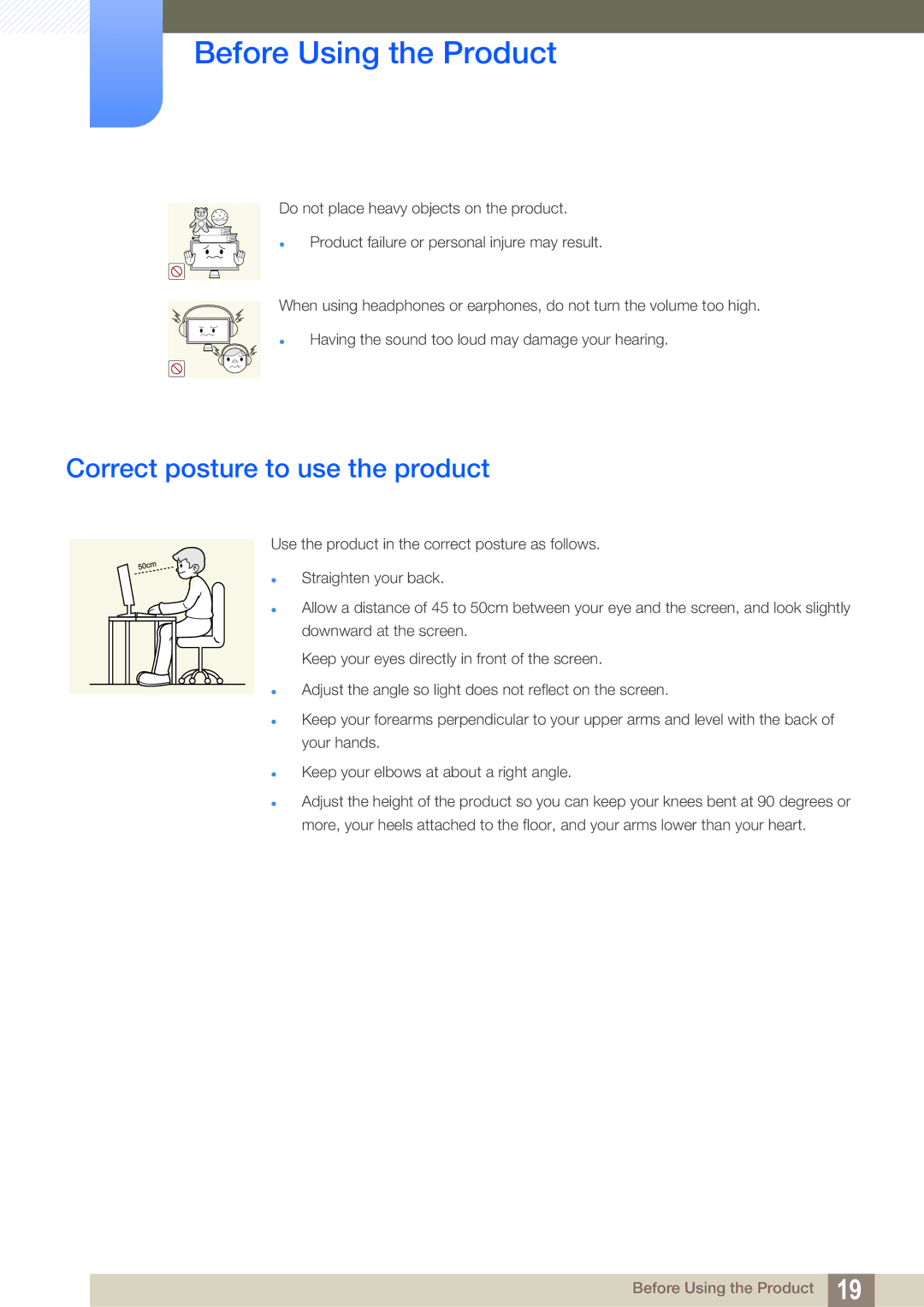 Samsung LC22B350US/CI manual Correct posture to use the product 