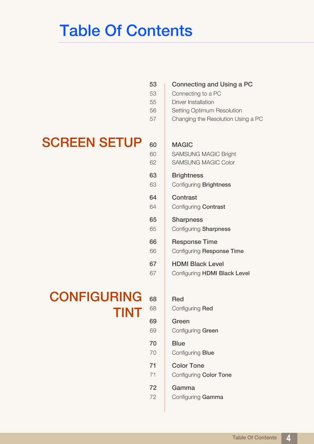 Samsung LC22B350US/CI manual Screen Setup Configuring 68 Tint 