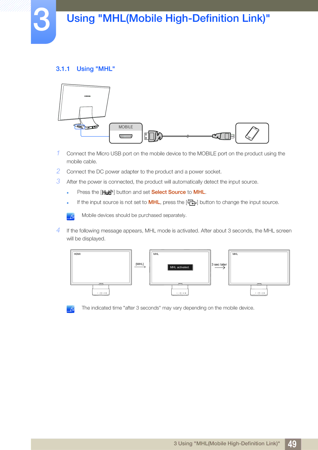 Samsung LC22B350US/CI manual Using MHL 