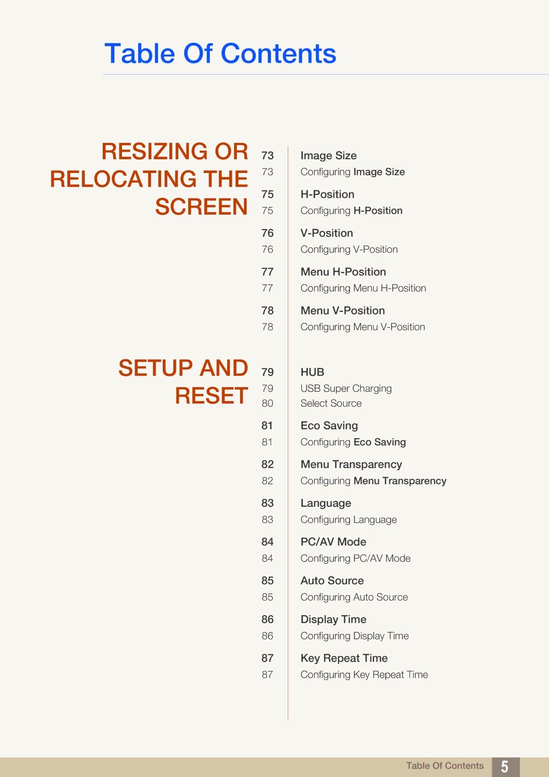 Samsung LC22B350US/CI manual Resizing or Relocating the Screen Setup Reset 