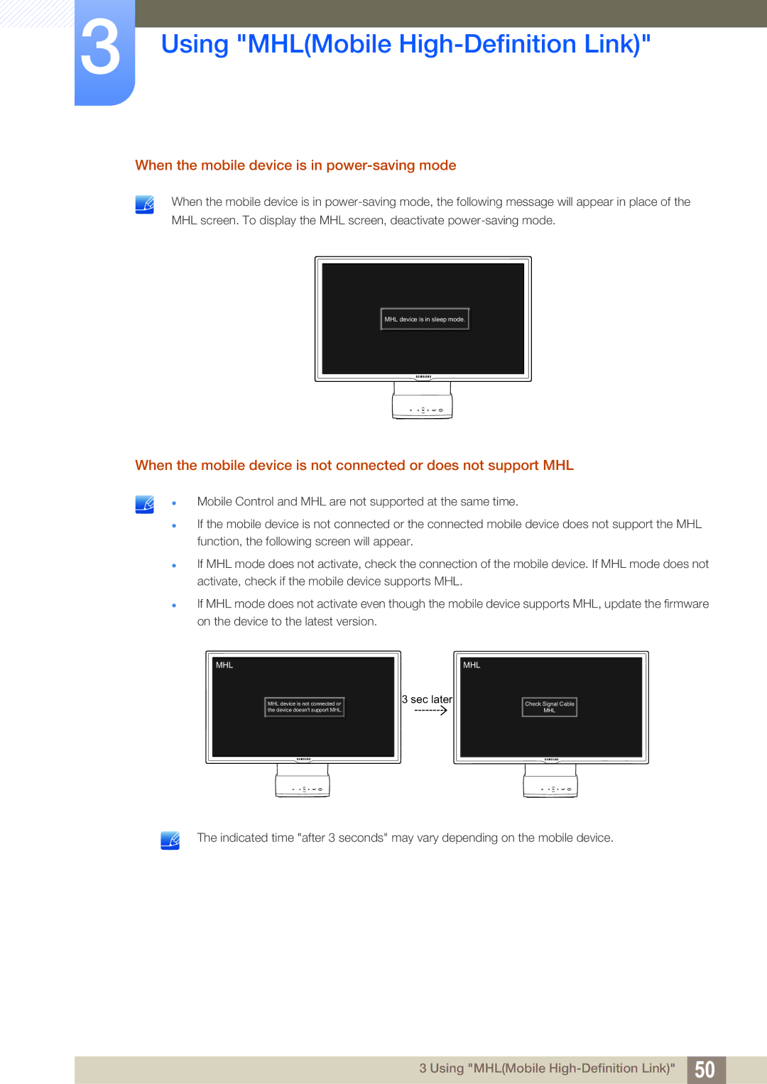 Samsung LC22B350US/CI manual When the mobile device is in power-saving mode 