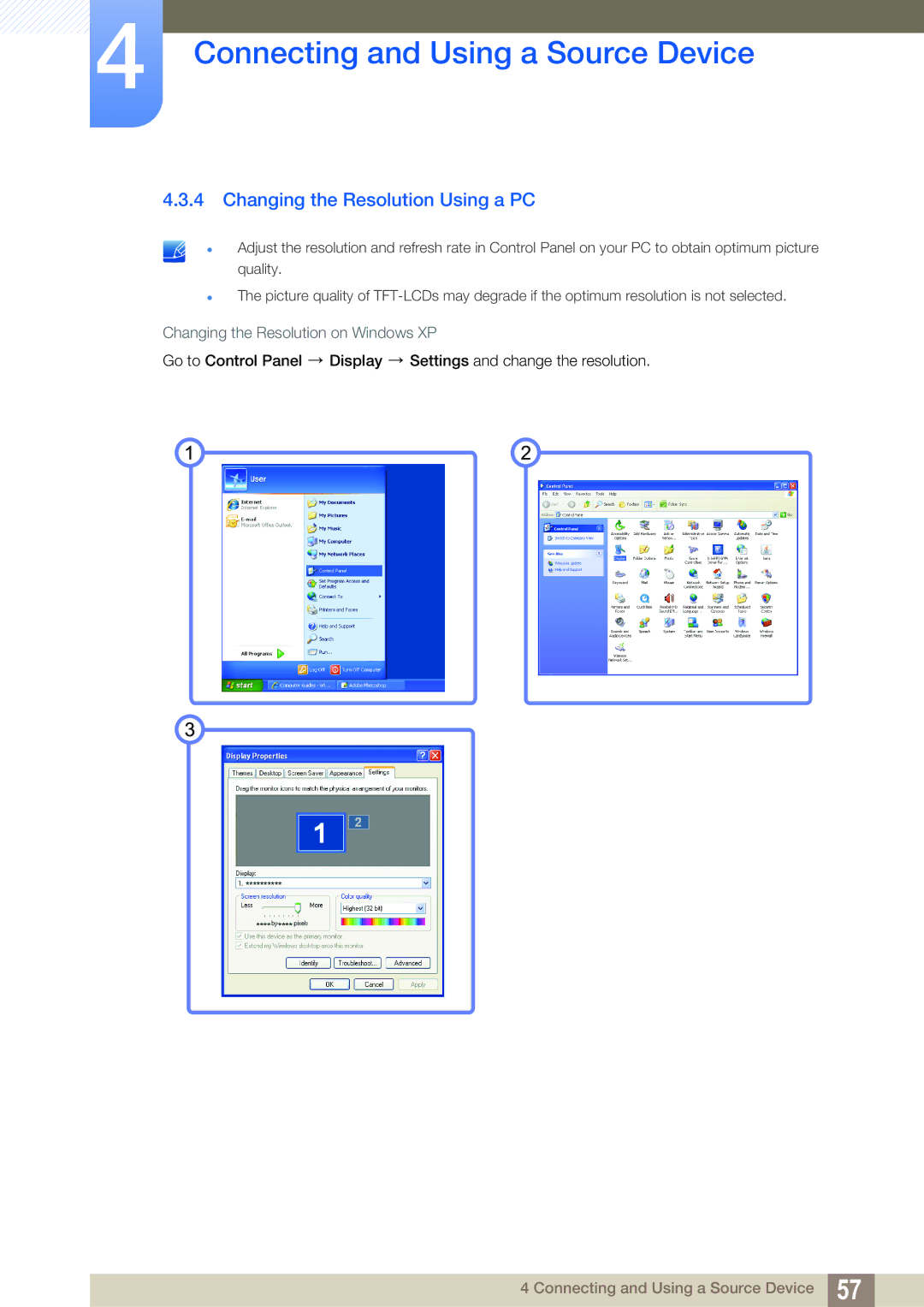 Samsung LC22B350US/CI manual Changing the Resolution Using a PC 