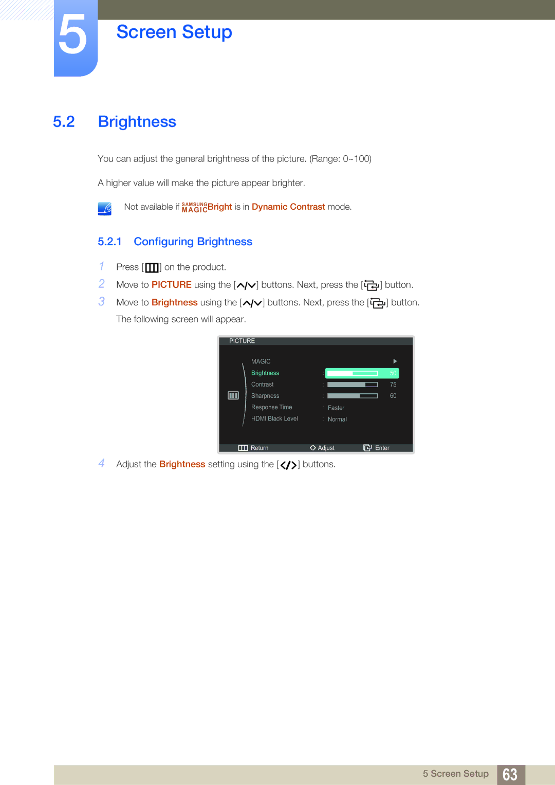 Samsung LC22B350US/CI manual Configuring Brightness 