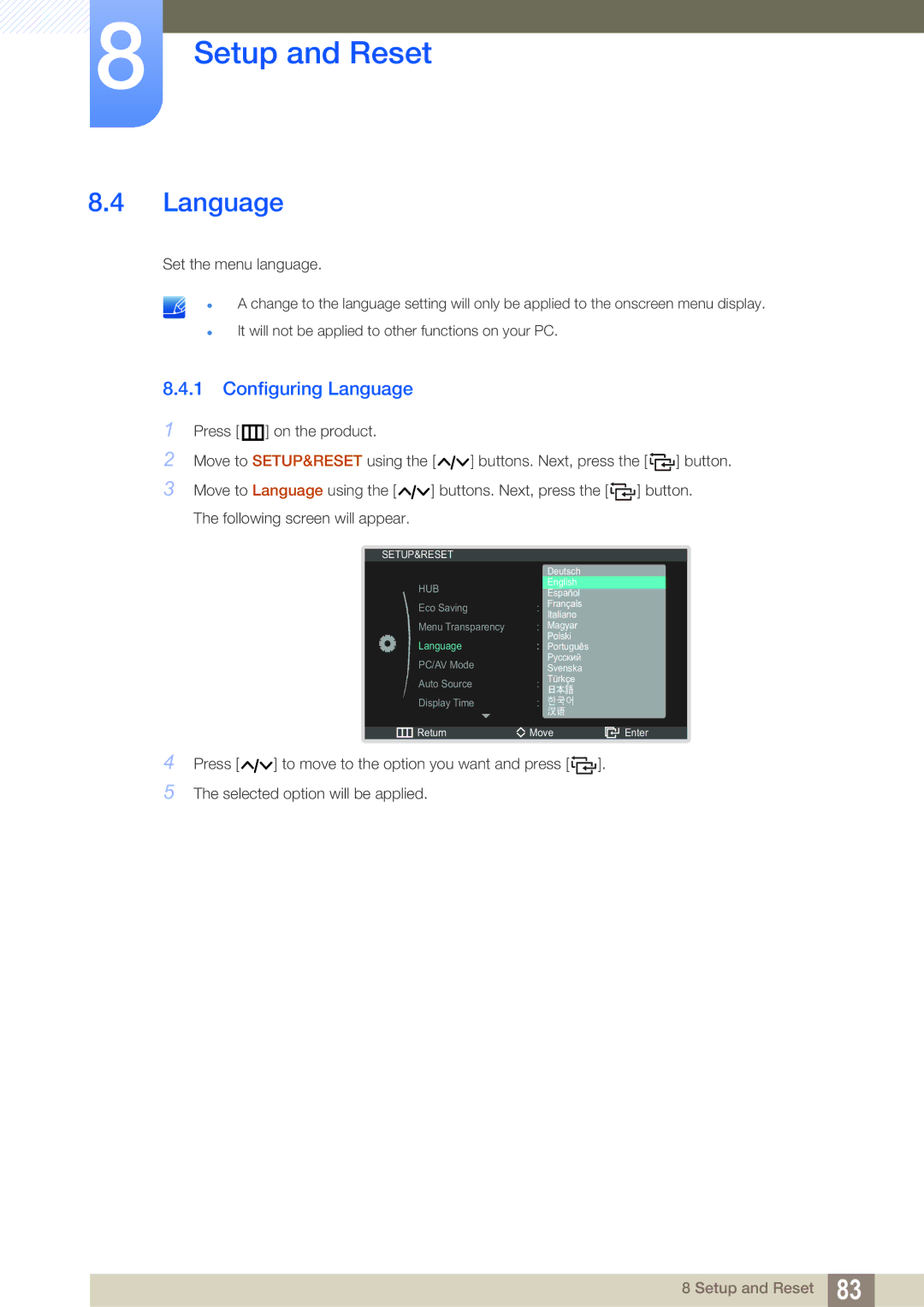 Samsung LC22B350US/CI manual Configuring Language 