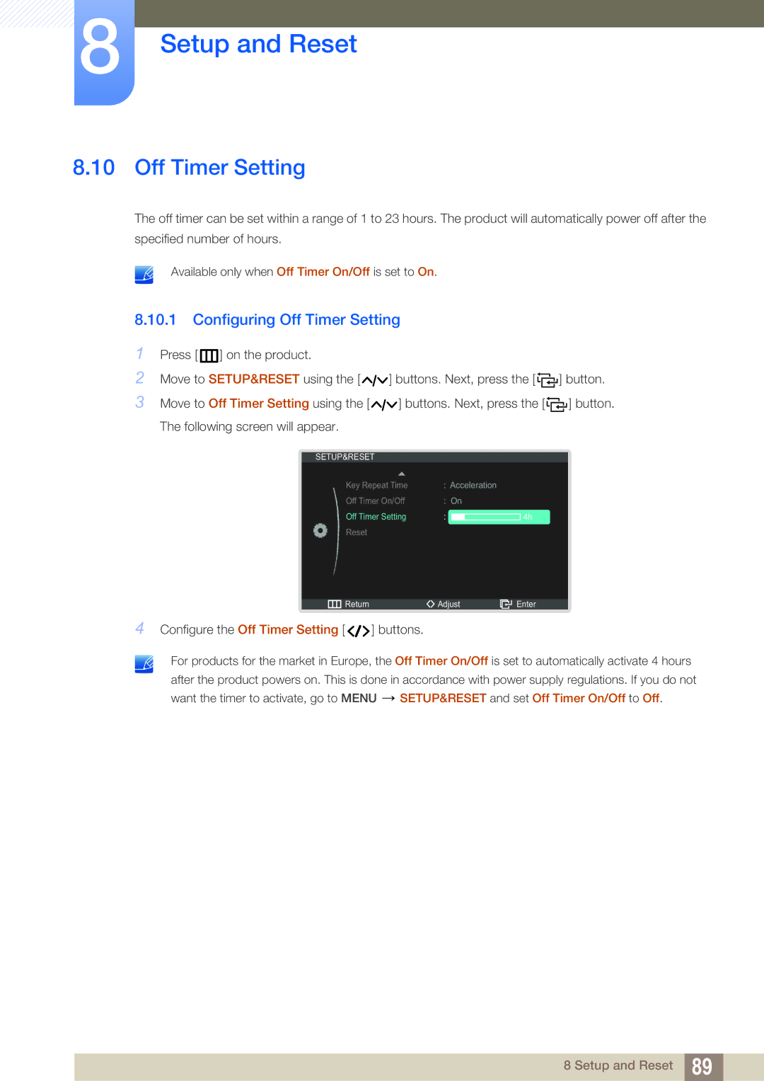 Samsung LC22B350US/CI manual Configuring Off Timer Setting 