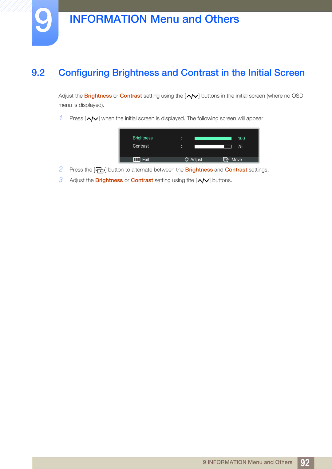 Samsung LC22B350US/CI manual Configuring Brightness and Contrast in the Initial Screen 