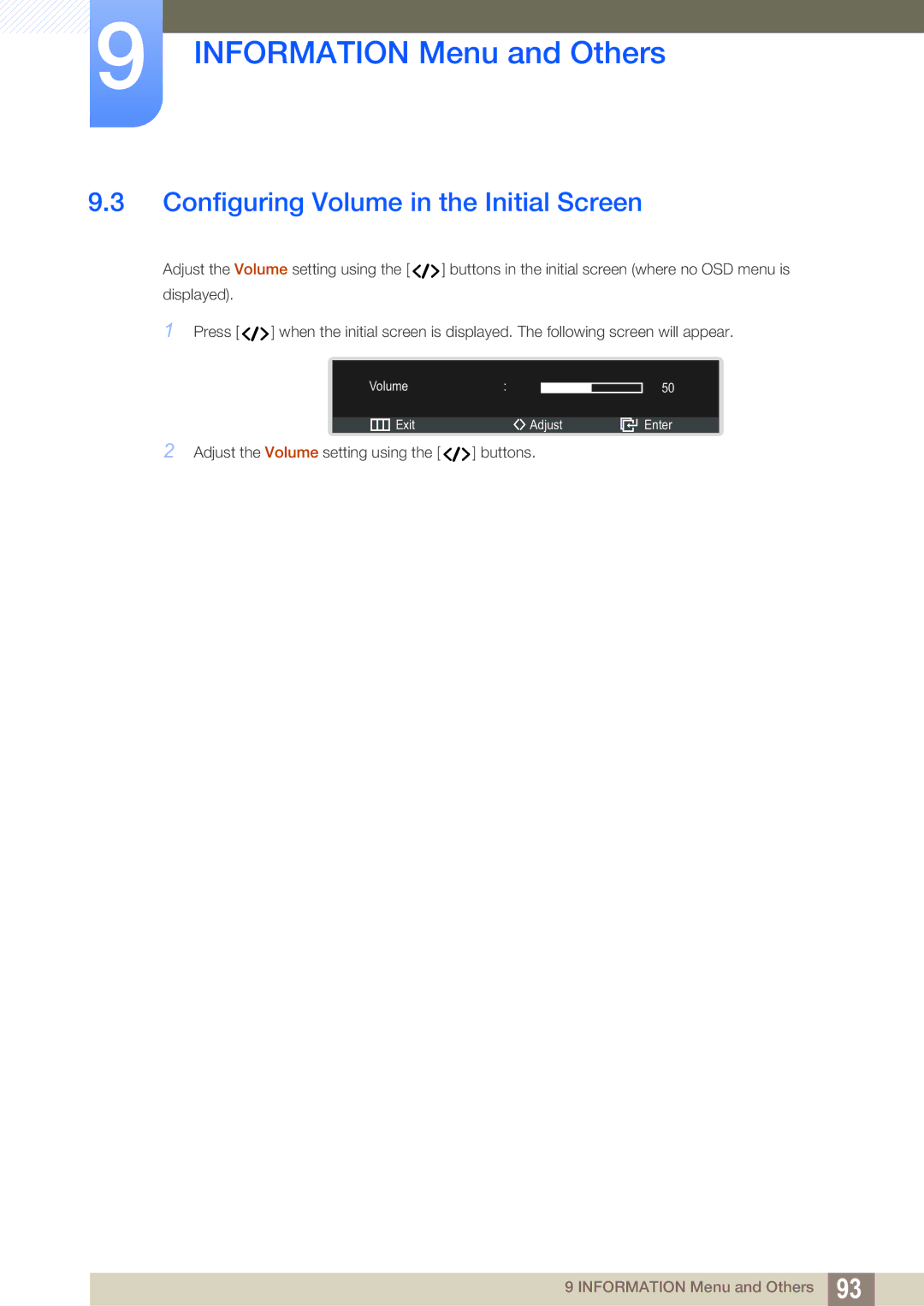 Samsung LC22B350US/CI manual Configuring Volume in the Initial Screen 