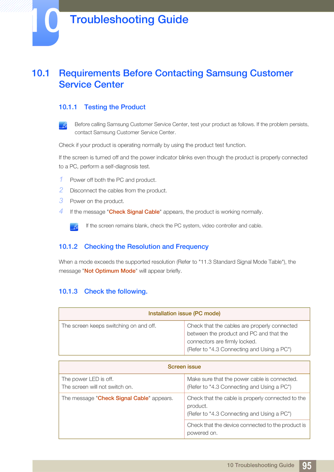 Samsung LC22B350US/CI manual Troubleshooting Guide, Testing the Product, Checking the Resolution and Frequency 