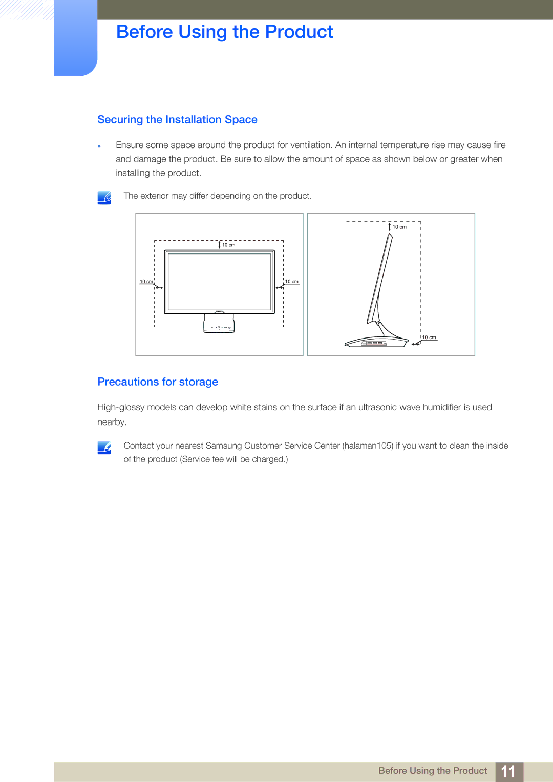 Samsung LC22B350US/CI manual Securing the Installation Space, Precautions for storage 