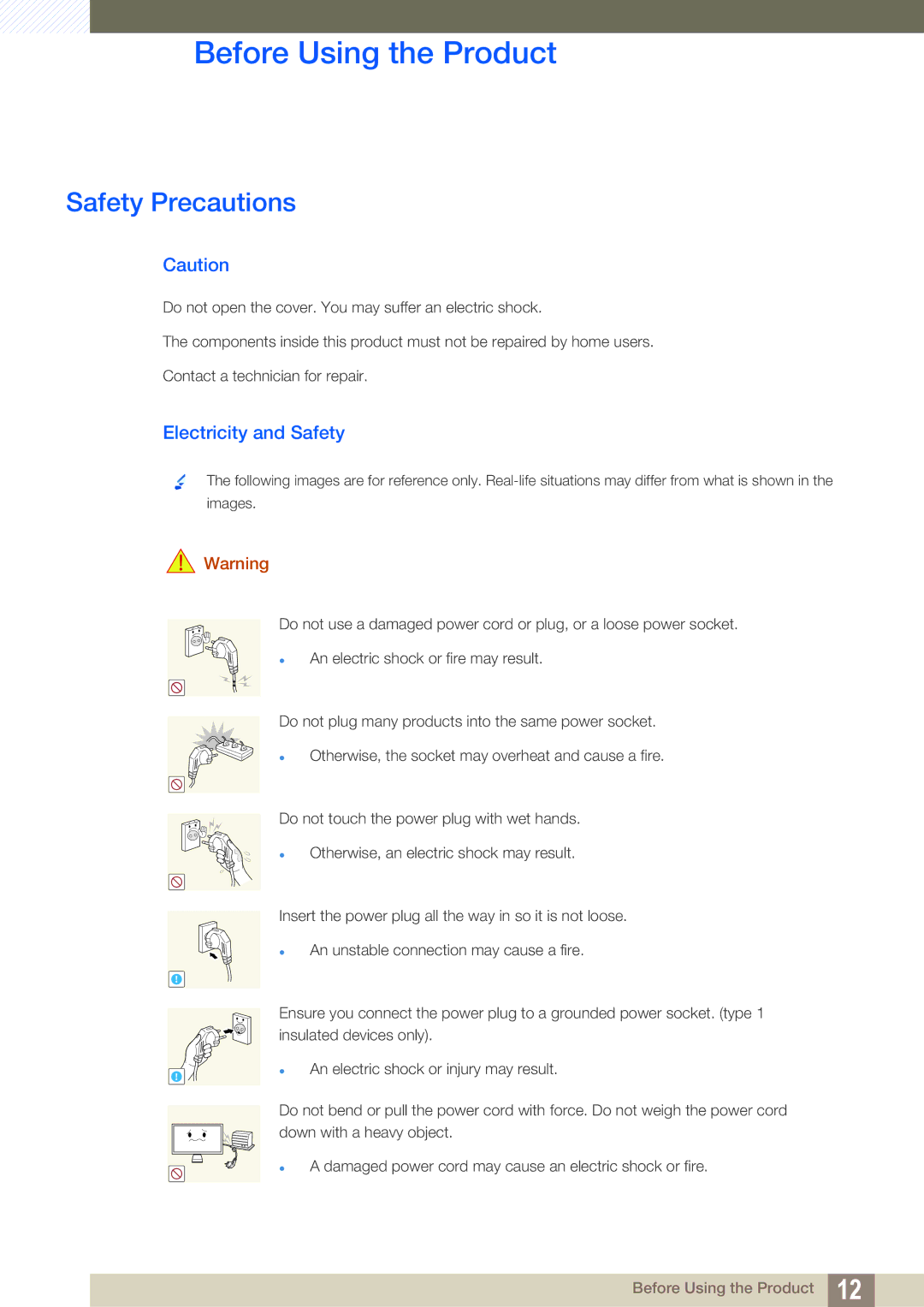 Samsung LC22B350US/CI manual Safety Precautions, Electricity and Safety 