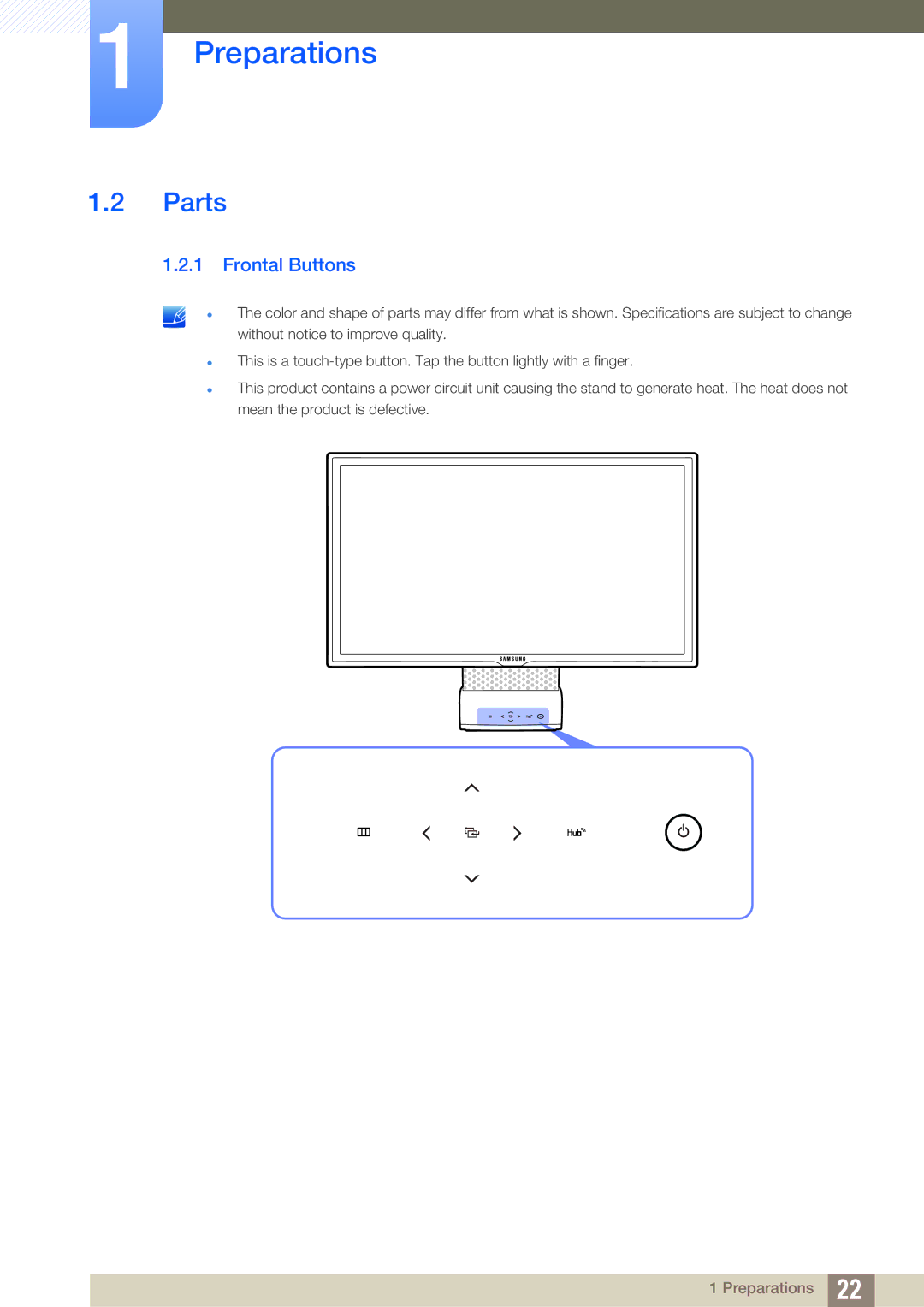 Samsung LC22B350US/CI manual Parts, Frontal Buttons 