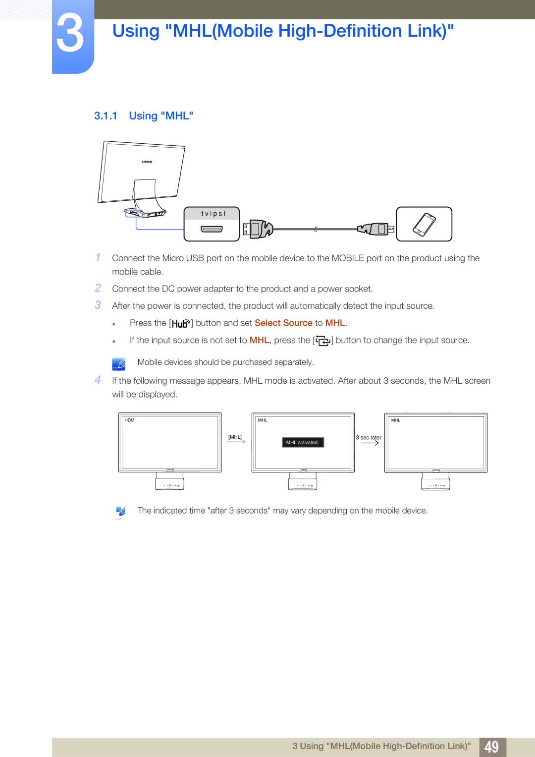 Samsung LC22B350US/CI manual Using MHL 