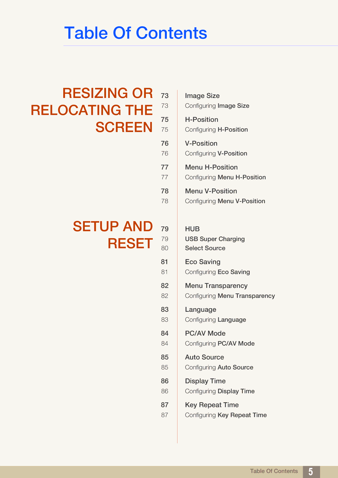 Samsung LC22B350US/CI manual Resizing or Relocating the Screen Setup Reset 