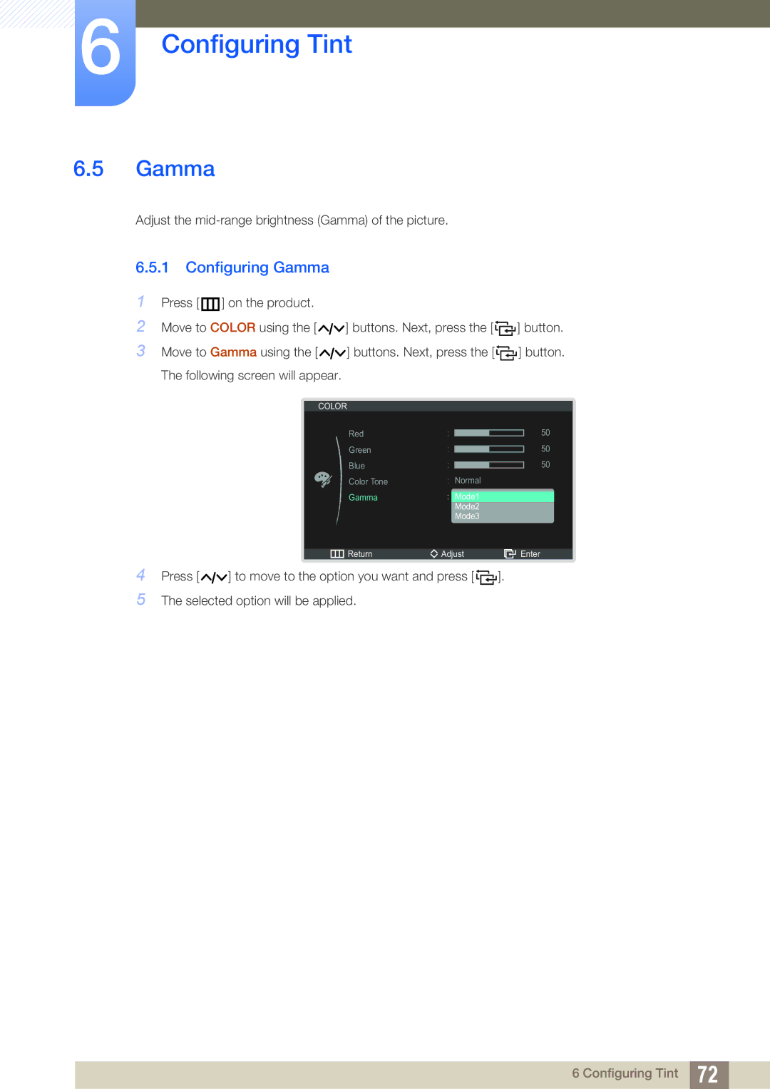 Samsung LC22B350US/CI manual Configuring Gamma 