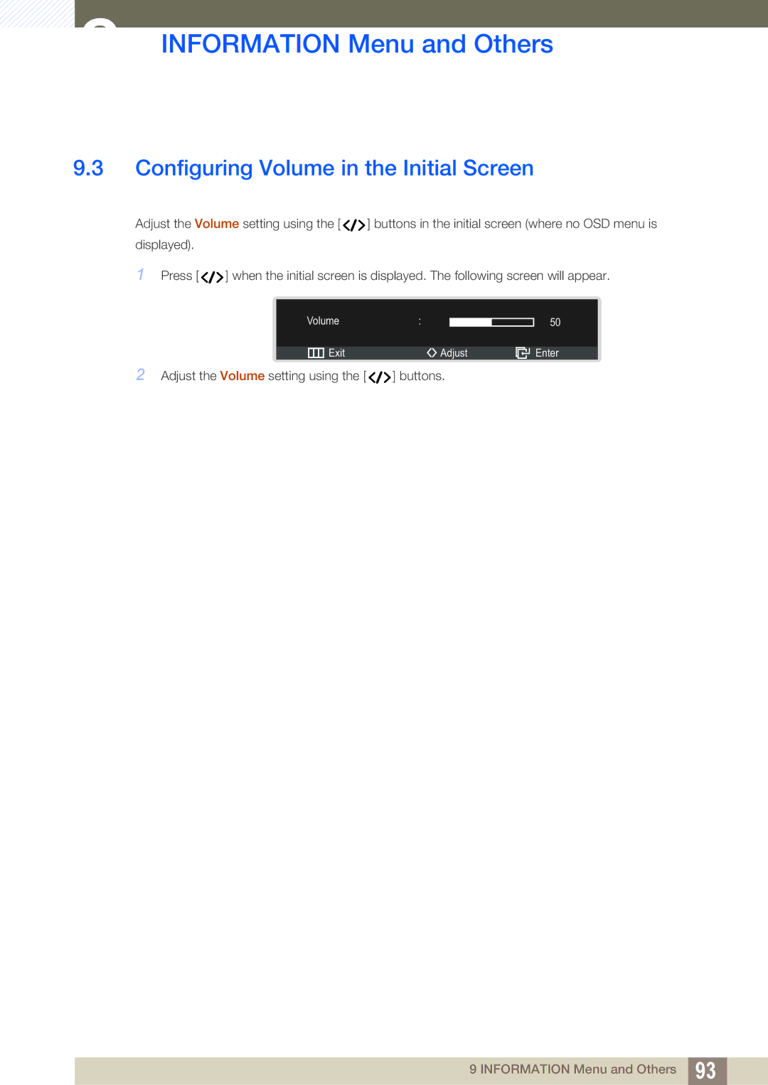 Samsung LC22B350US/CI manual Configuring Volume in the Initial Screen 