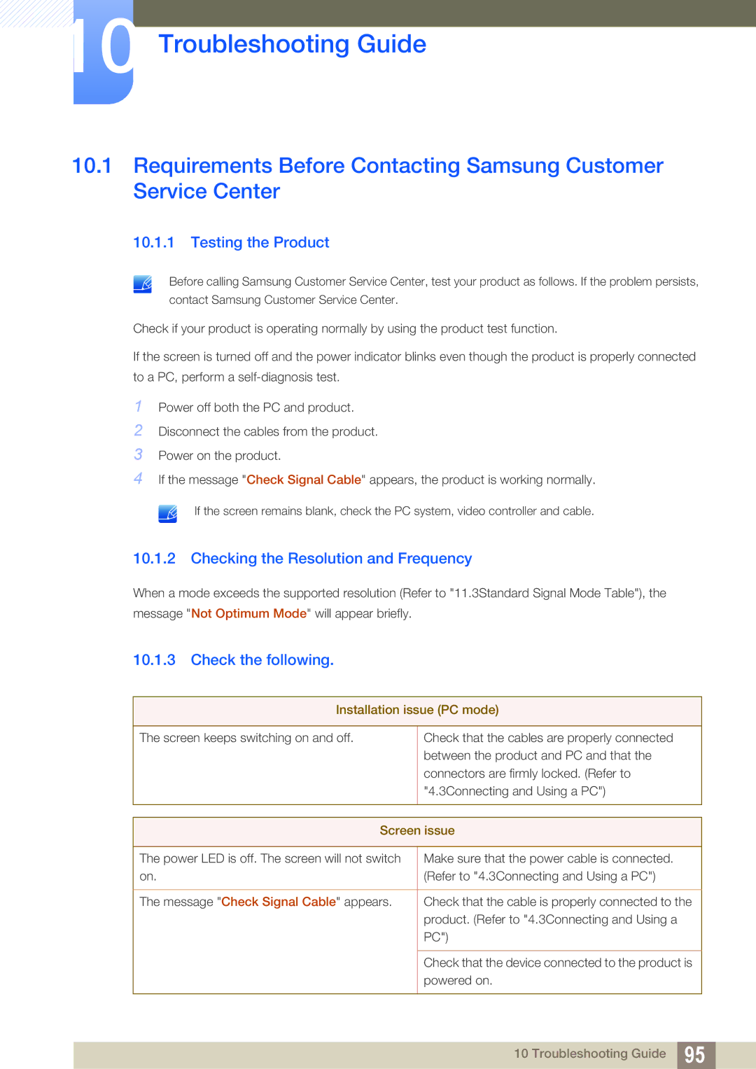 Samsung LC22B350US/CI manual Troubleshooting Guide, Testing the Product, Checking the Resolution and Frequency 