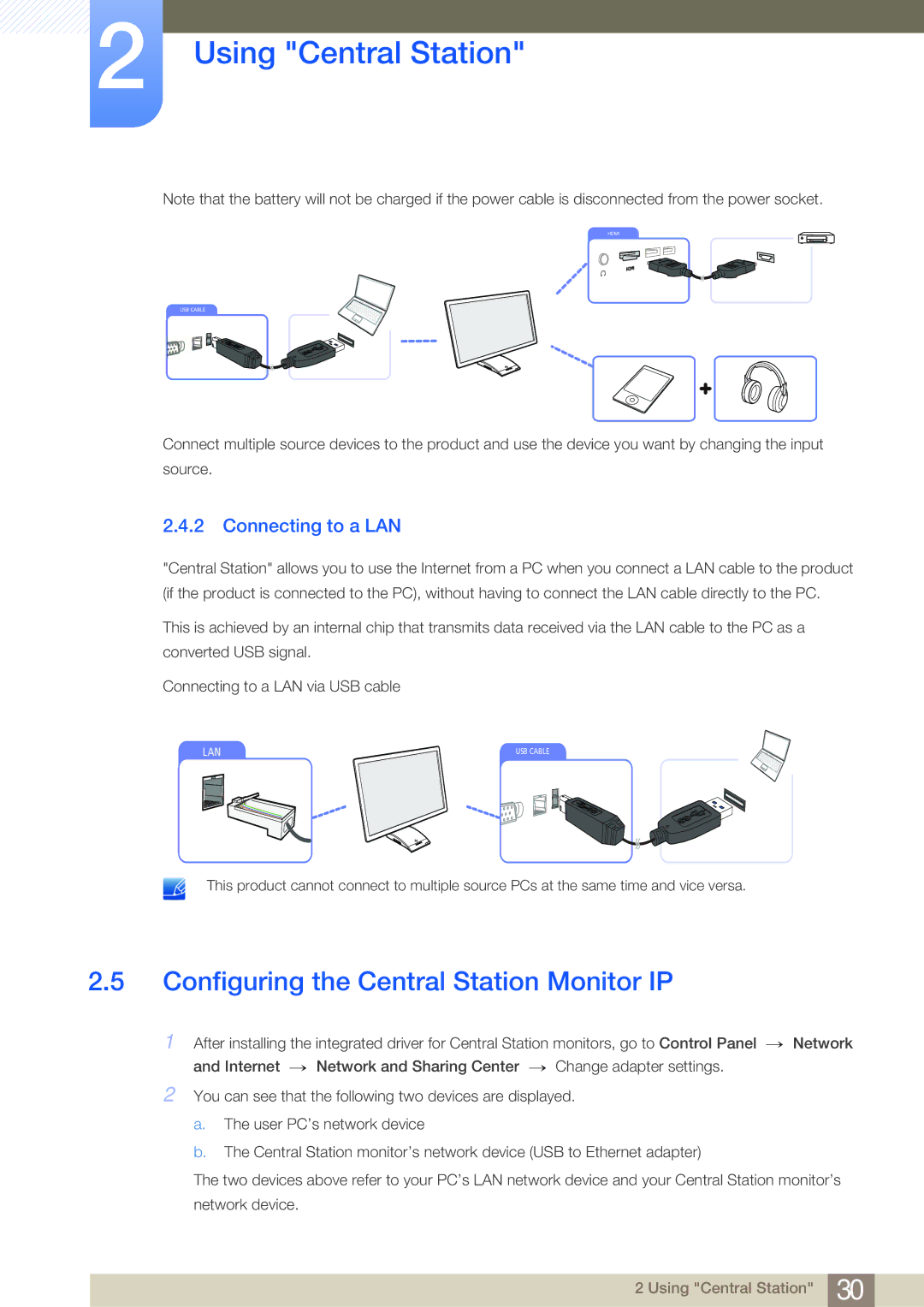 Samsung LC23A550US/NG, LC27A550US/ZN, LC23A550US/ZN manual Configuring the Central Station Monitor IP, Connecting to a LAN 