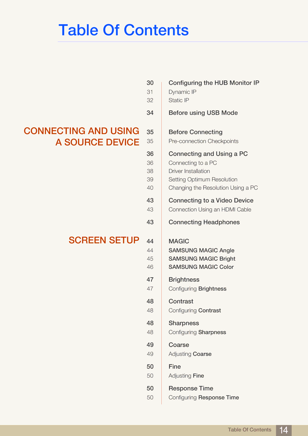 Samsung LC23A550US/CI, LC23A550US/ZA, LC27A550US/EN, LC23A550US/EN manual Connecting and Using 35 a Source Device Screen Setup 