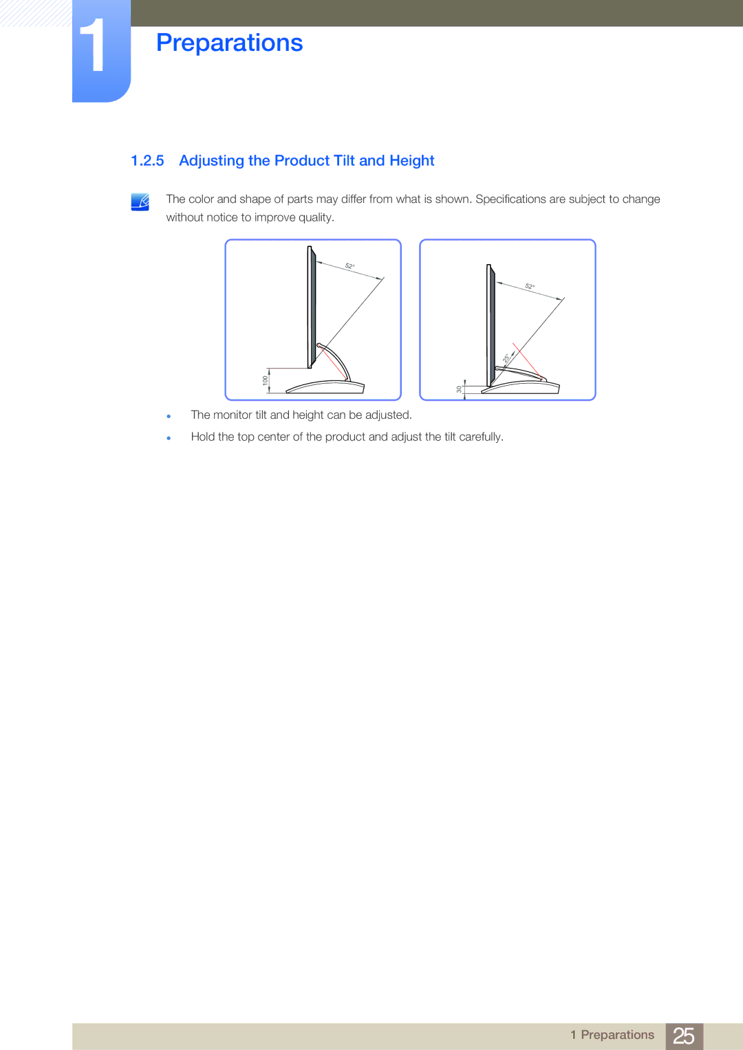 Samsung LC27A550US/EN, LC23A550US/ZA, LC23A550US/EN, LC27A550USSCI, LC23A550USSCI manual Adjusting the Product Tilt and Height 