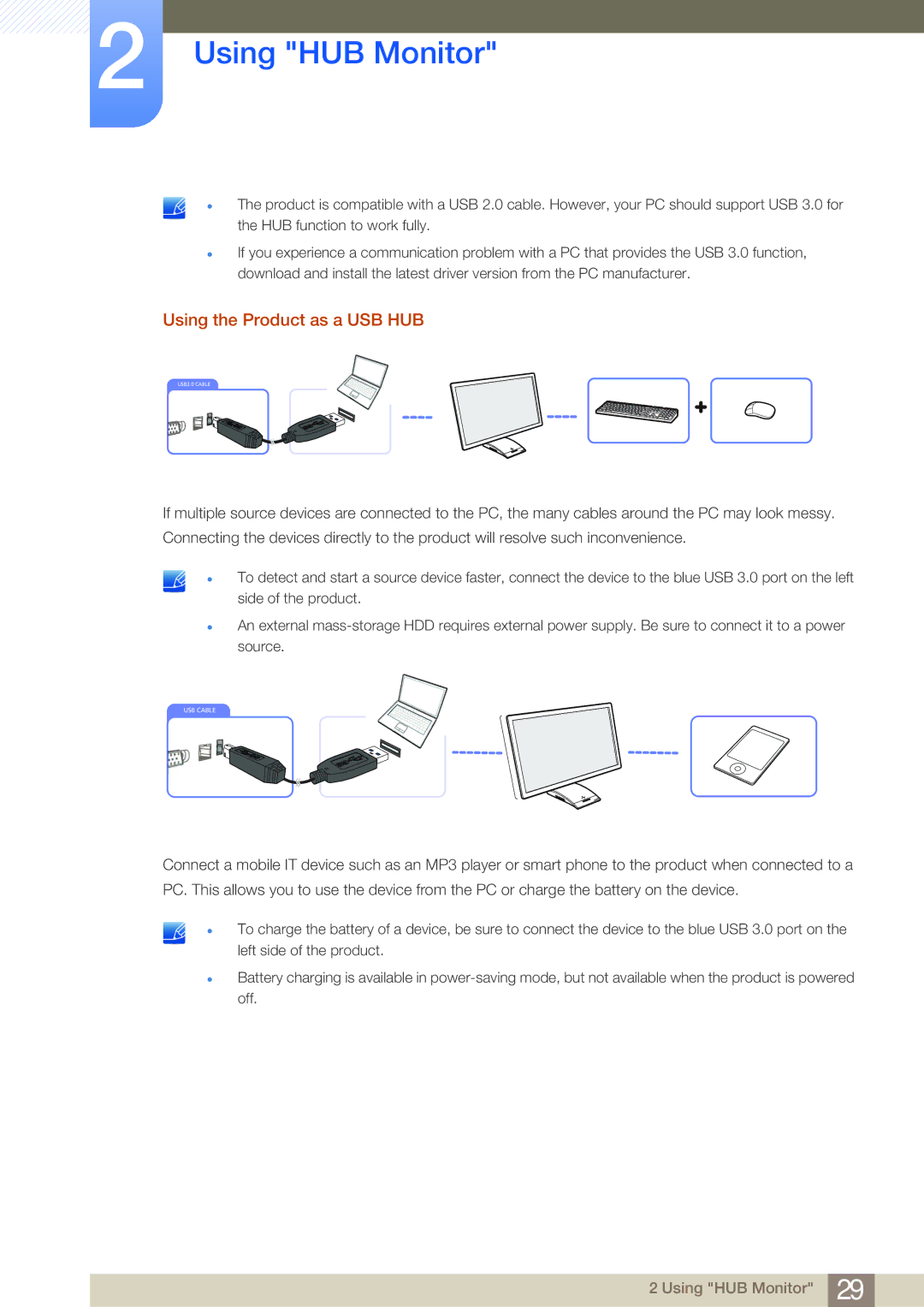 Samsung LC27A550US/CI, LC23A550US/ZA, LC27A550US/EN, LC23A550US/EN, LC27A550USSCI manual Using the Product as a USB HUB 