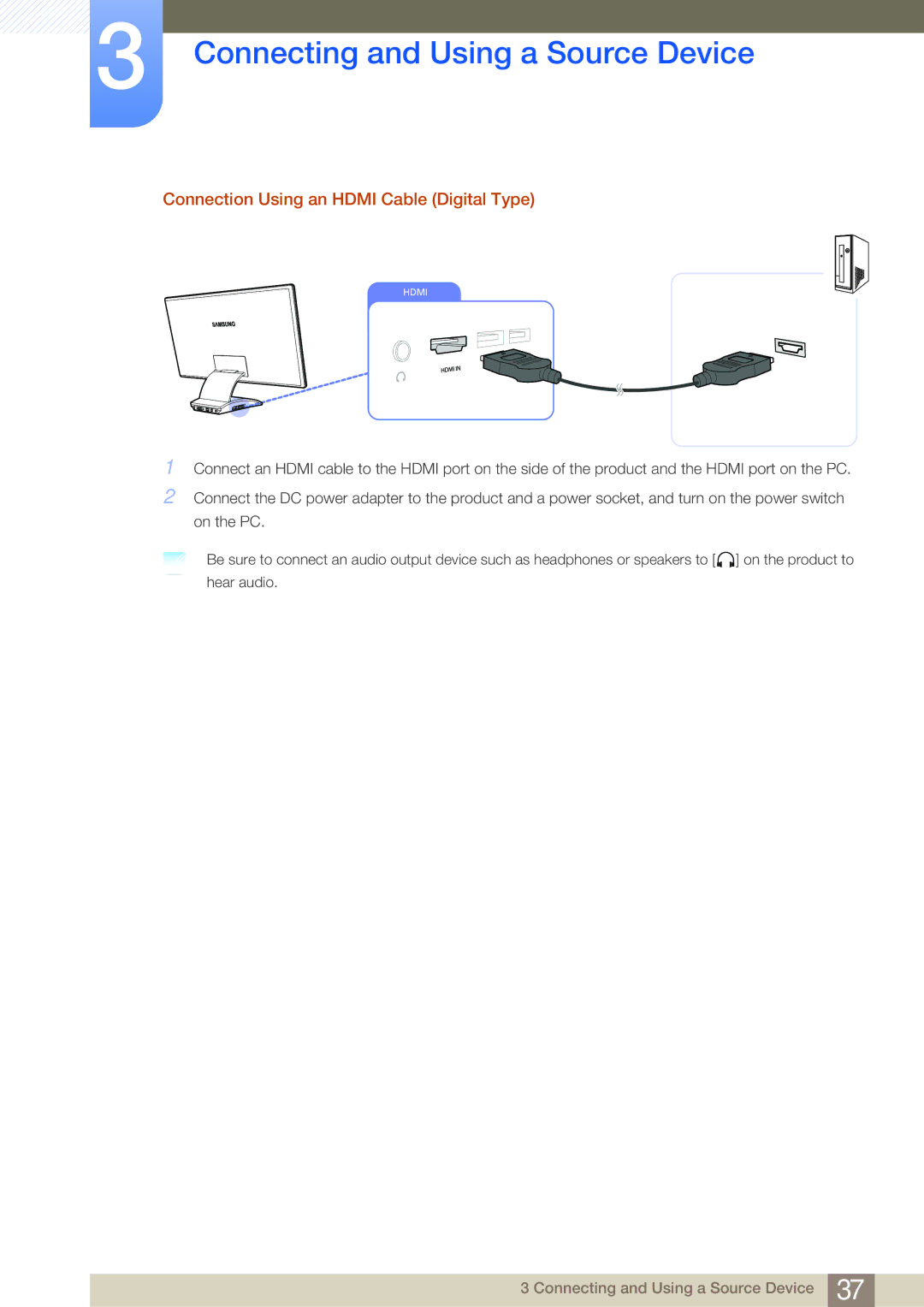 Samsung LC27A550US/CI, LC23A550US/ZA, LC27A550US/EN, LC23A550US/EN, LC27A550USSCI Connection Using an Hdmi Cable Digital Type 