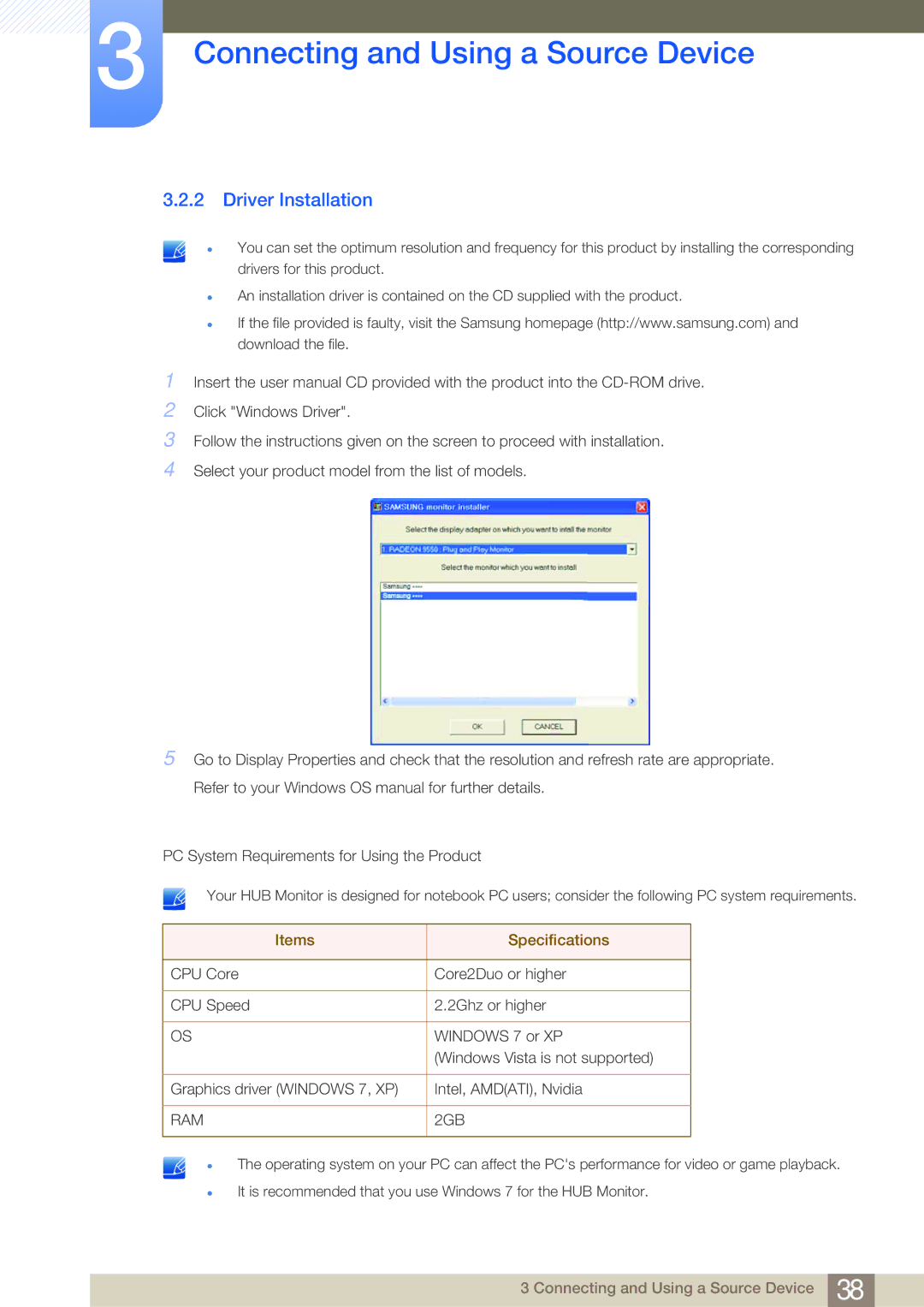 Samsung LC23A550US/CI, LC23A550US/ZA, LC27A550US/EN, LC23A550US/EN, LC27A550USSCI Driver Installation, Items Specifications 