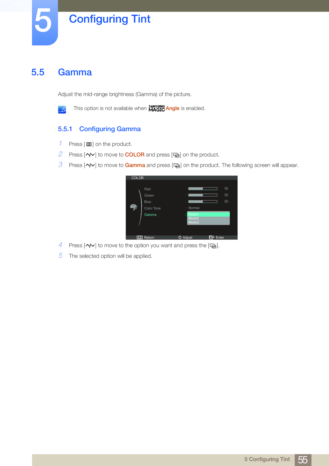 Samsung LC23A550US/KZ, LC23A550US/ZA, LC27A550US/EN, LC23A550US/EN, LC27A550USSCI, LC23A550USSCI manual Configuring Gamma 