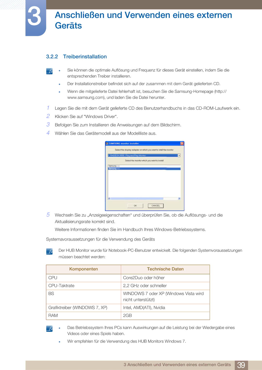 Samsung LC23A550US/ZA, LC27A550US/EN, LC23A550US/EN manual Treiberinstallation, Cpu 