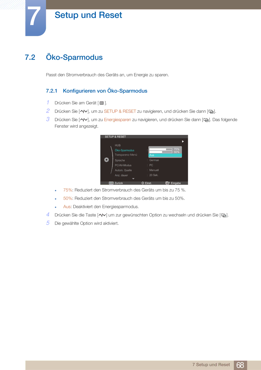 Samsung LC23A550US/EN, LC23A550US/ZA, LC27A550US/EN manual Konfigurieren von Öko-Sparmodus 