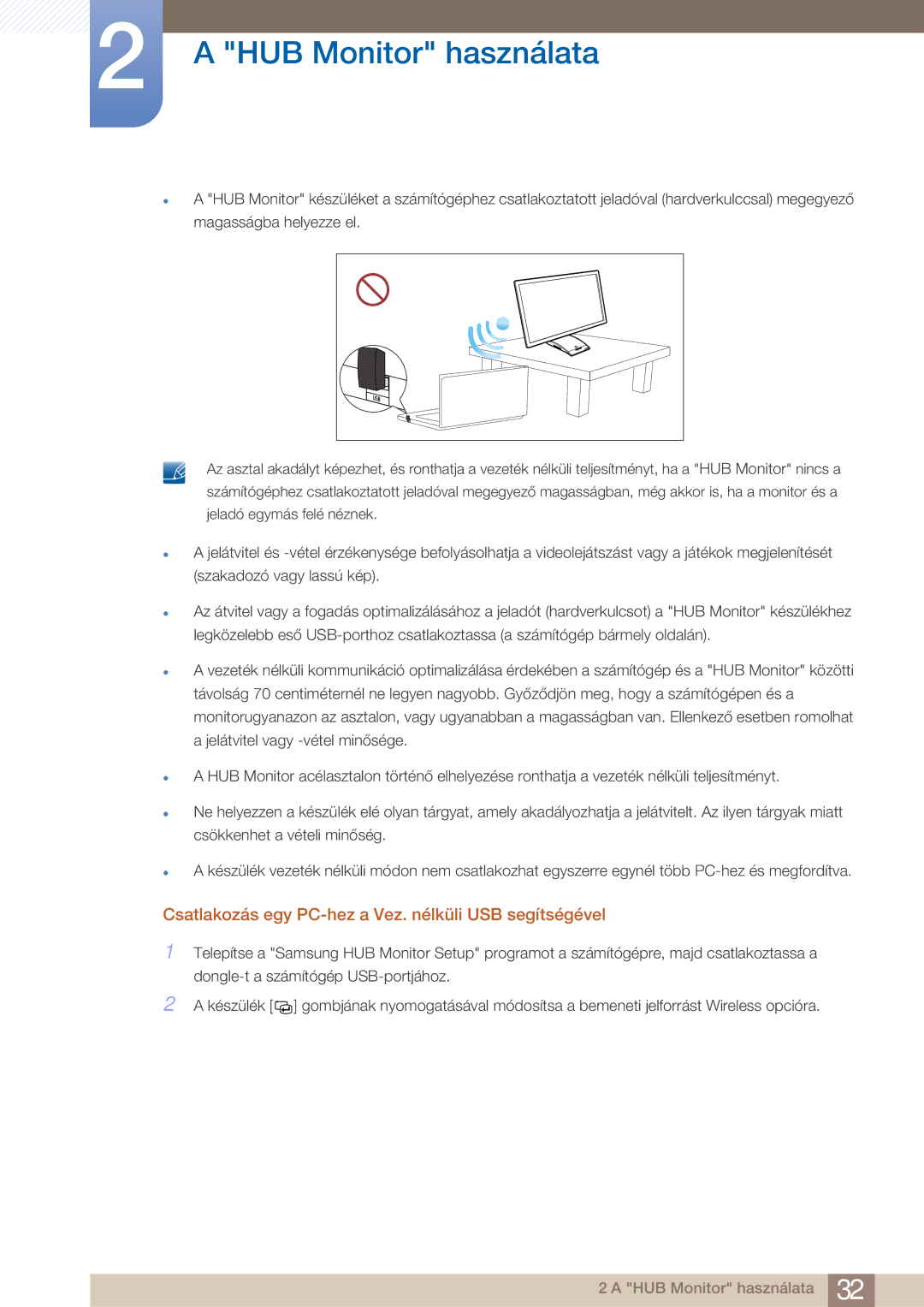 Samsung LC27A750XSSEN, LC23A750XS/EN, LC27A750XS/EN manual Csatlakozás egy PC-hez a Vez. nélküli USB segítségével 