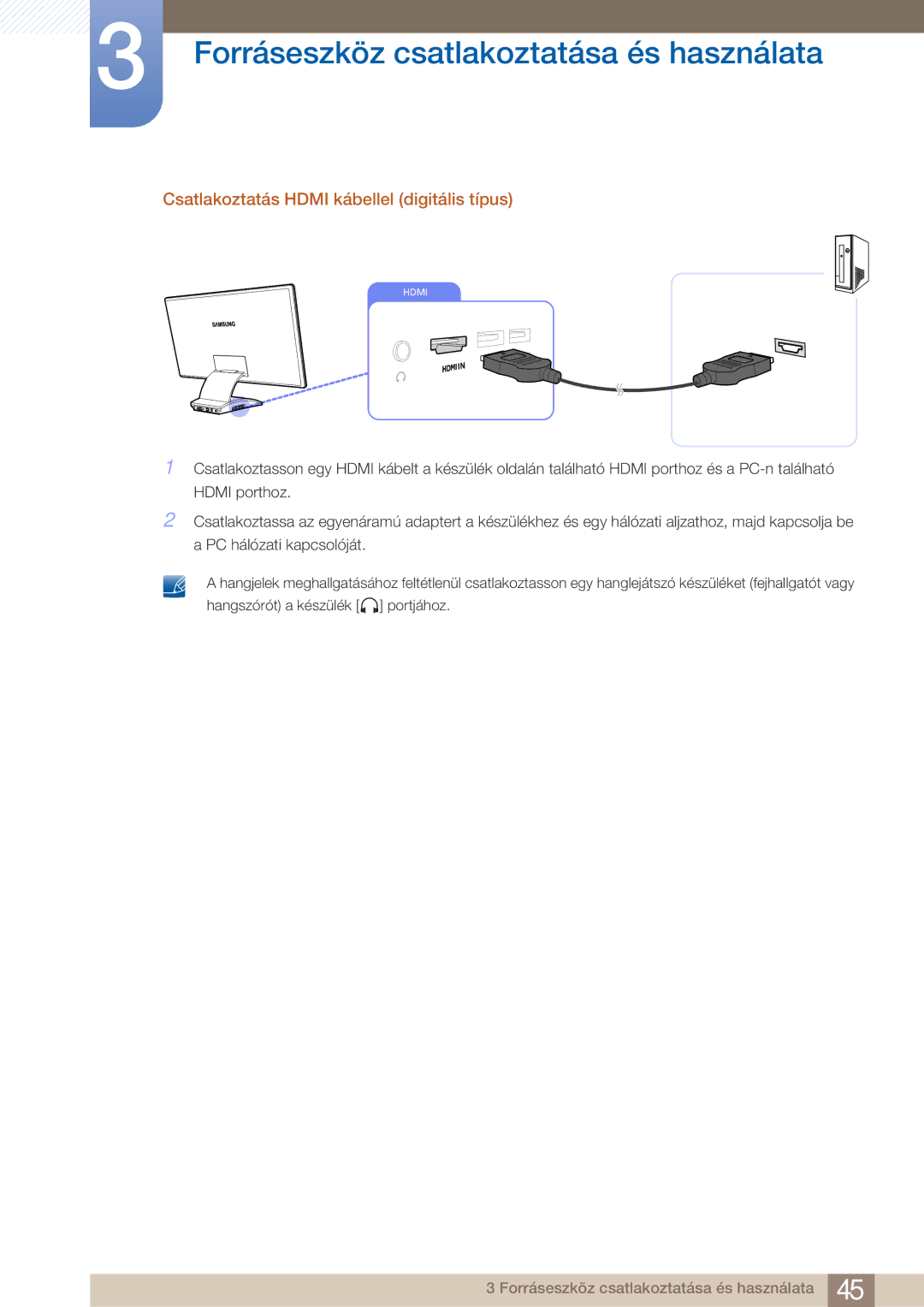 Samsung LC23A750XS/EN, LC27A750XS/EN, LC27A750XSSEN manual Csatlakoztatás Hdmi kábellel digitális típus 