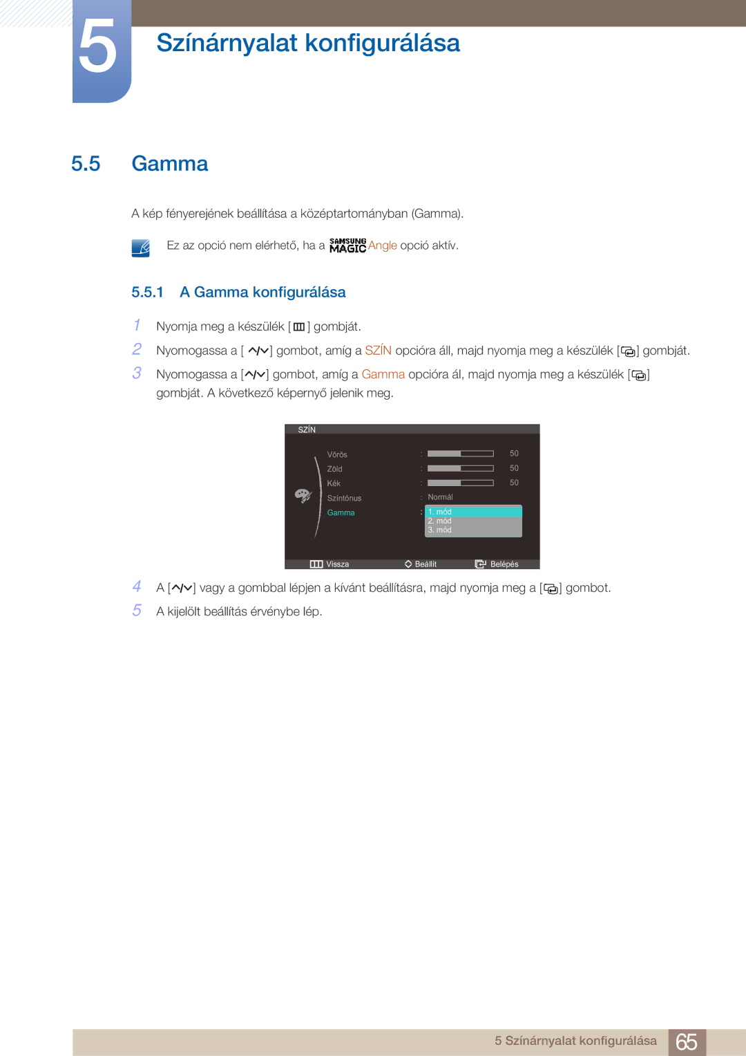 Samsung LC27A750XSSEN, LC23A750XS/EN, LC27A750XS/EN manual Gamma konfigurálása 