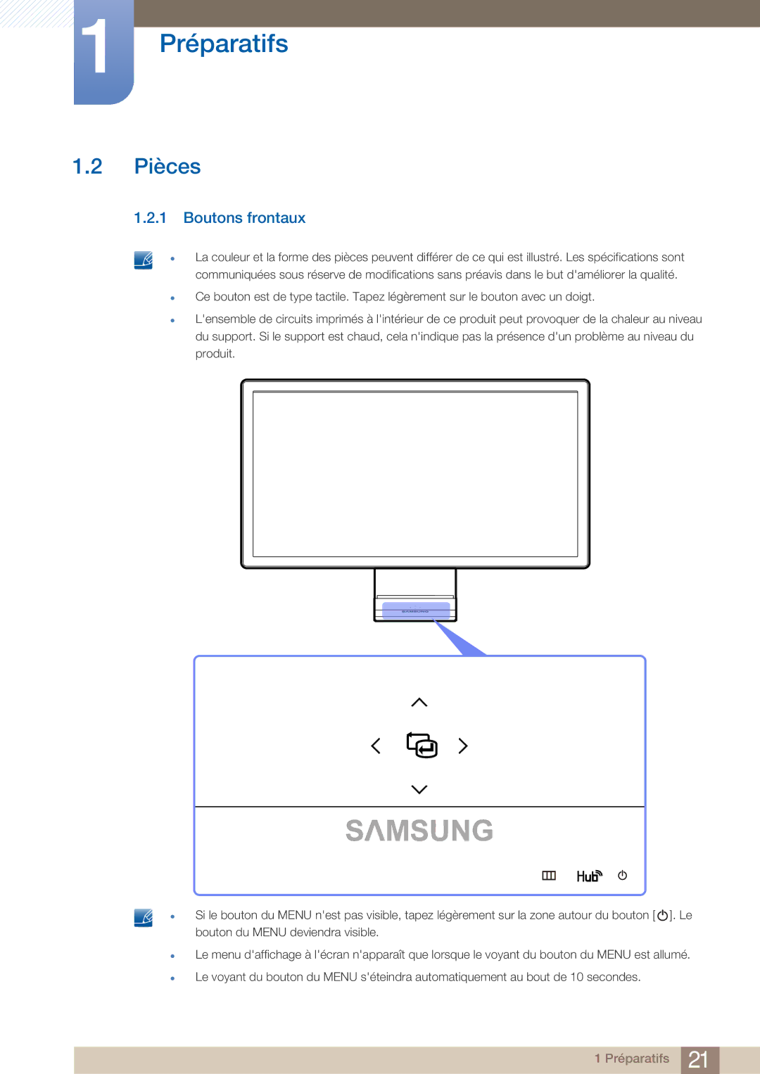 Samsung LC27A750XS/EN, LC23A750XS/EN manual Pièces, Boutons frontaux 