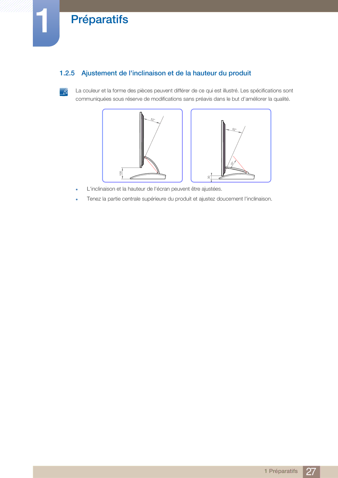 Samsung LC27A750XS/EN, LC23A750XS/EN manual Ajustement de linclinaison et de la hauteur du produit 