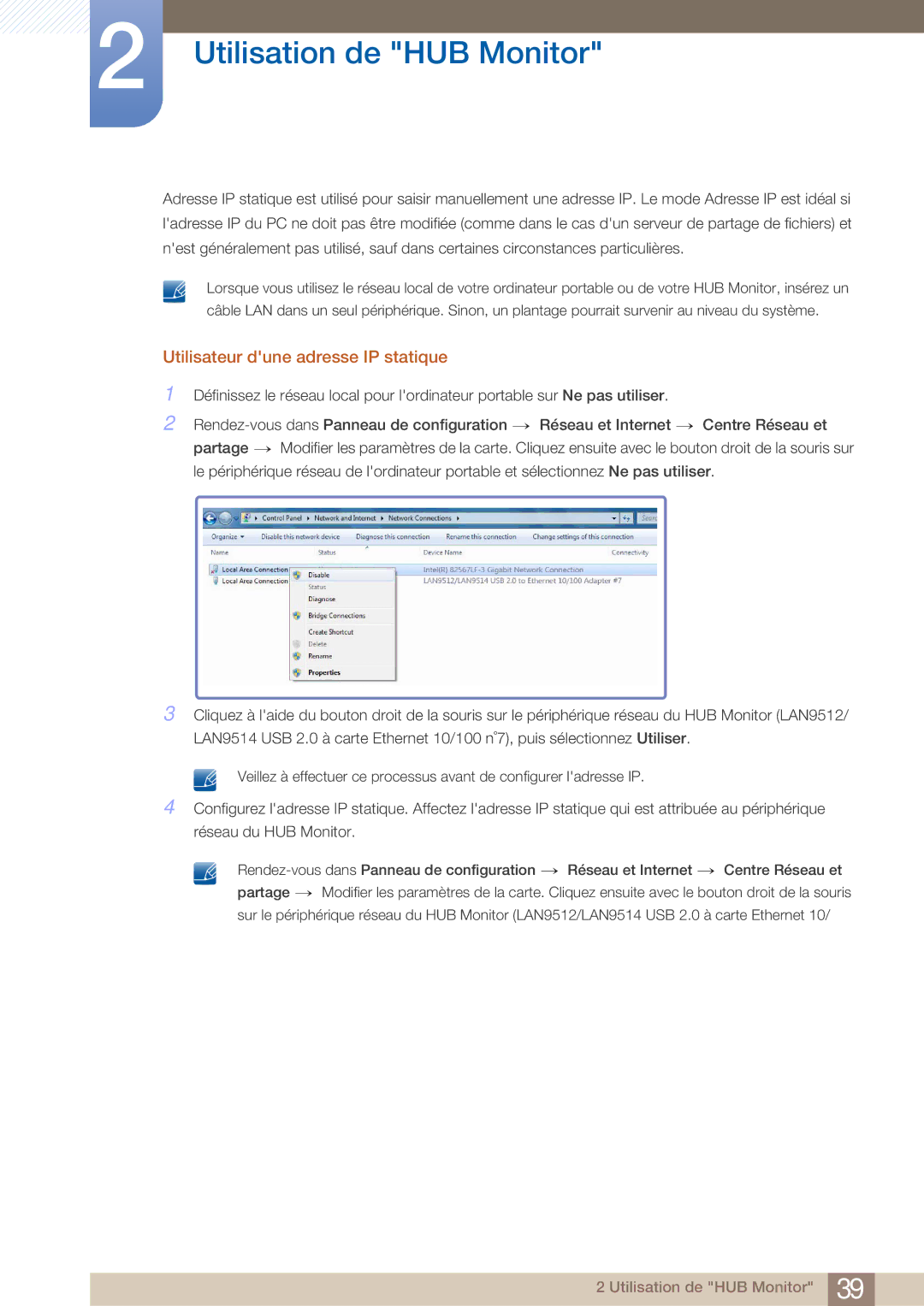 Samsung LC27A750XS/EN, LC23A750XS/EN manual Utilisateur dune adresse IP statique 