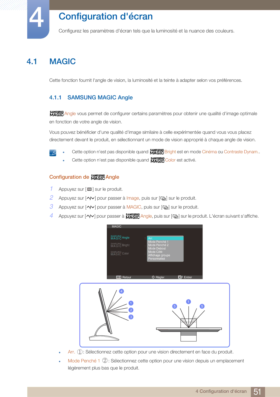 Samsung LC27A750XS/EN, LC23A750XS/EN manual Configuration décran, Samsung Magic Angle, Configuration de Angle 