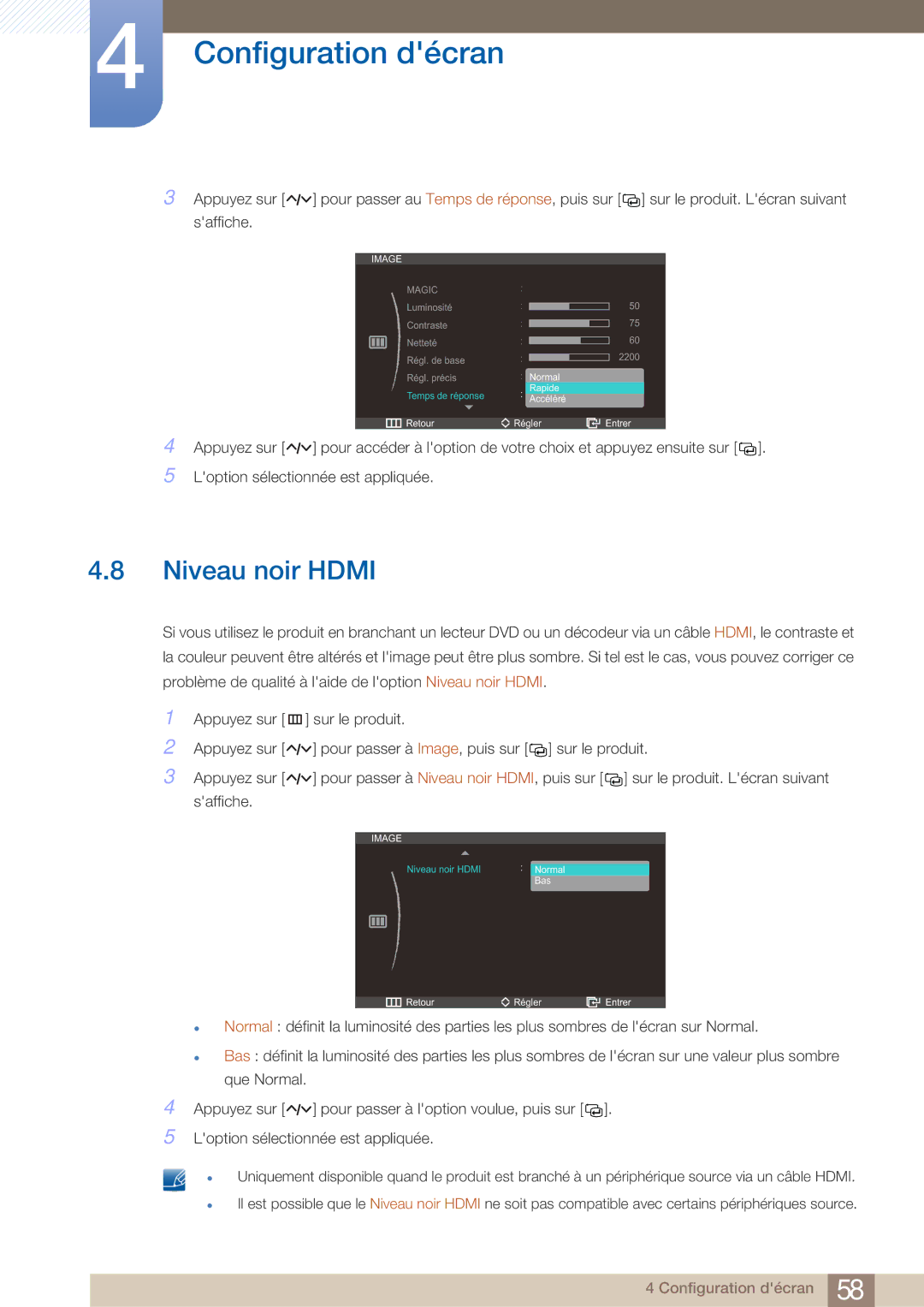 Samsung LC23A750XS/EN, LC27A750XS/EN manual Niveau noir Hdmi 